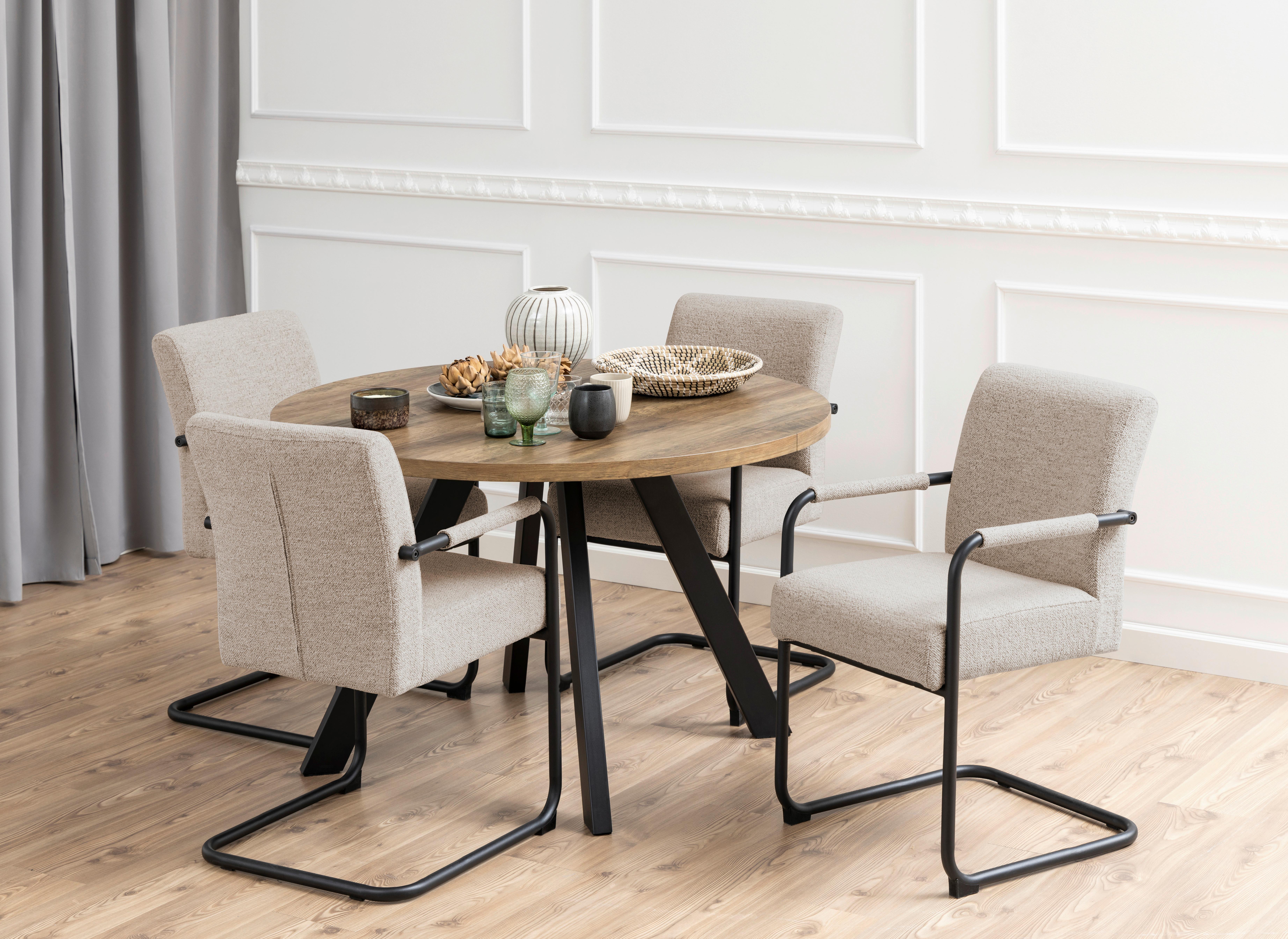 Esstisch Rund Zalida 120x75 Cm Naturfarben/schwarz - Schwarz/Naturfarben, MODERN, Holzwerkstoff/Metall (120/120/75cm) - MID.YOU
