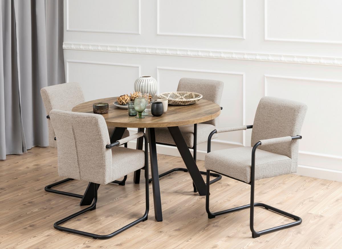 Esstisch Rund Zalida 120x75 cm Naturfarben/Schwarz - Schwarz/Naturfarben, MODERN, Holzwerkstoff/Metall (120/120/75cm) - MID.YOU