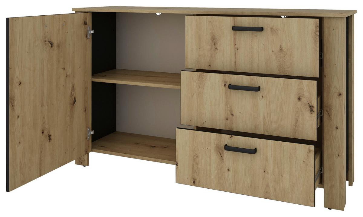 Sideboard Faro Eiche Artisan B: 140 cm - Schwarz/Eiche Artisan, Design, Holzwerkstoff (140/84/40cm) - MID.YOU