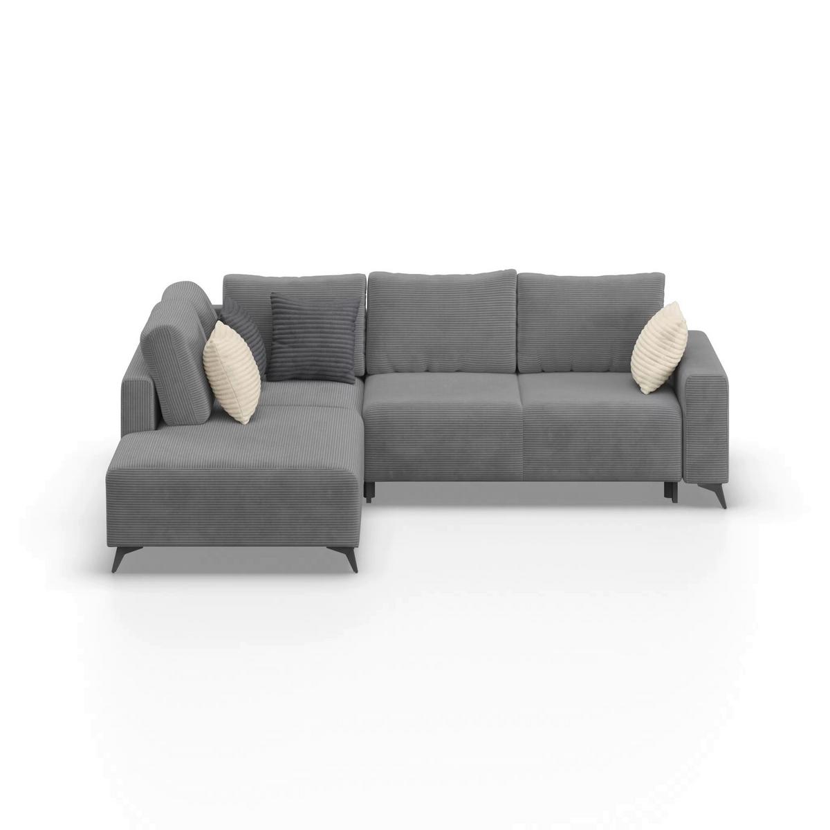 Ecksofa mit Schlaffunktion Lincoln Grau Cord 212x270 cm - Schwarz/Grau, MODERN, Textil (212/270cm)