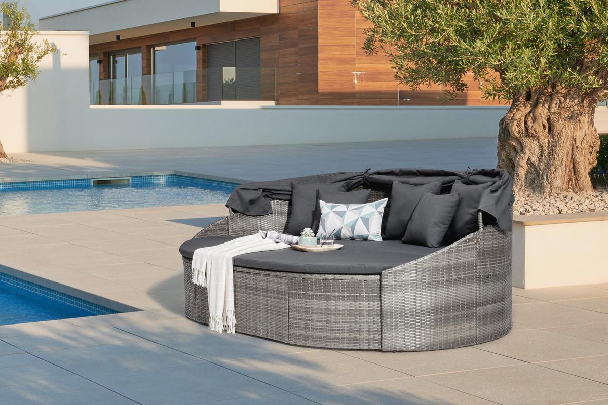 Sonneninsel Kuba Grau Aus Polyrattan, Verstellbares Dach - Grau, MODERN, Kunststoff/Textil (230/145/140cm) - Ambia Garden