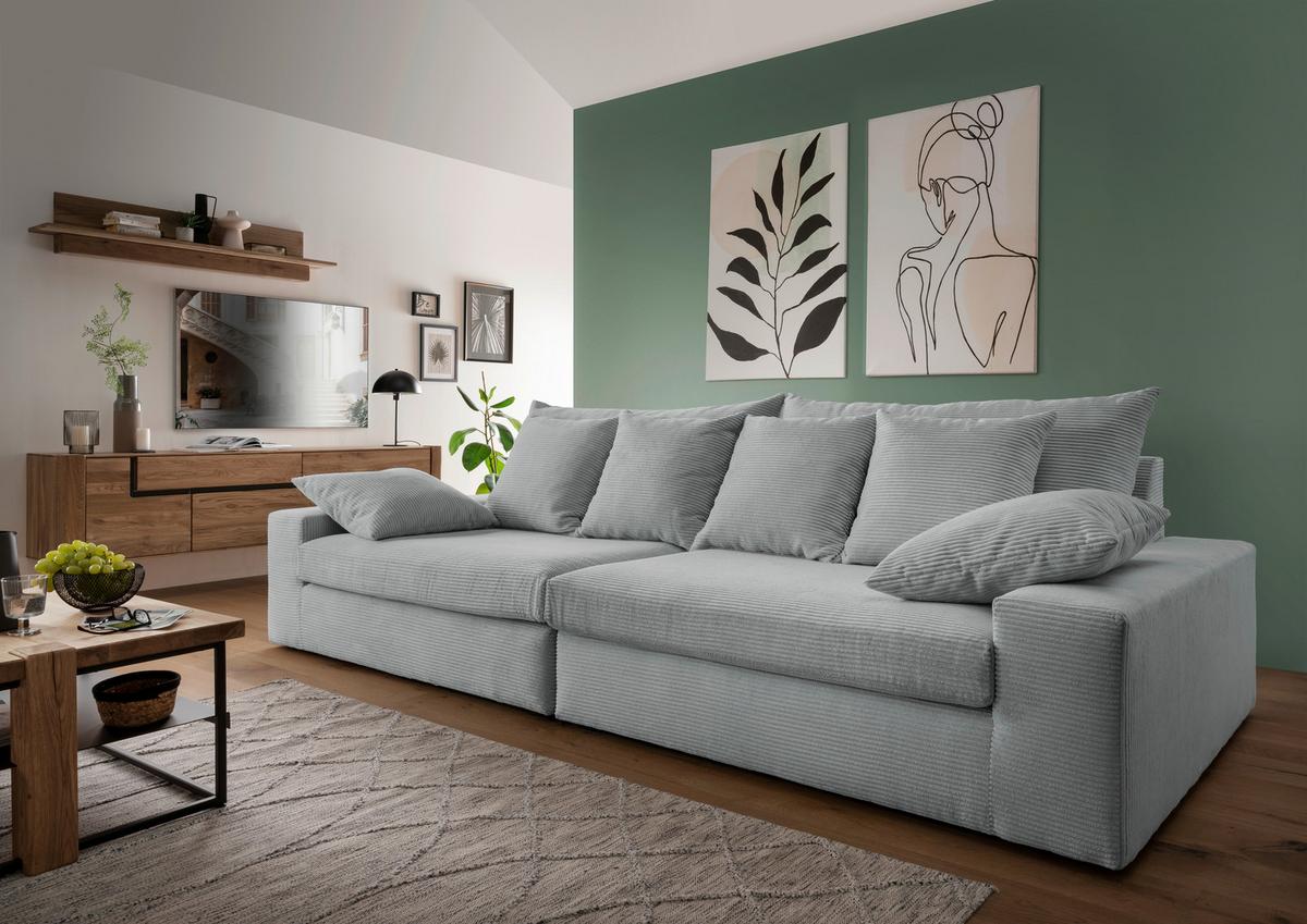 Viersitzer-Sofa Avellino Hellblau B: 308 cm - Schwarz/Hellblau, MODERN, Textil (308/80/140cm) - Livetastic