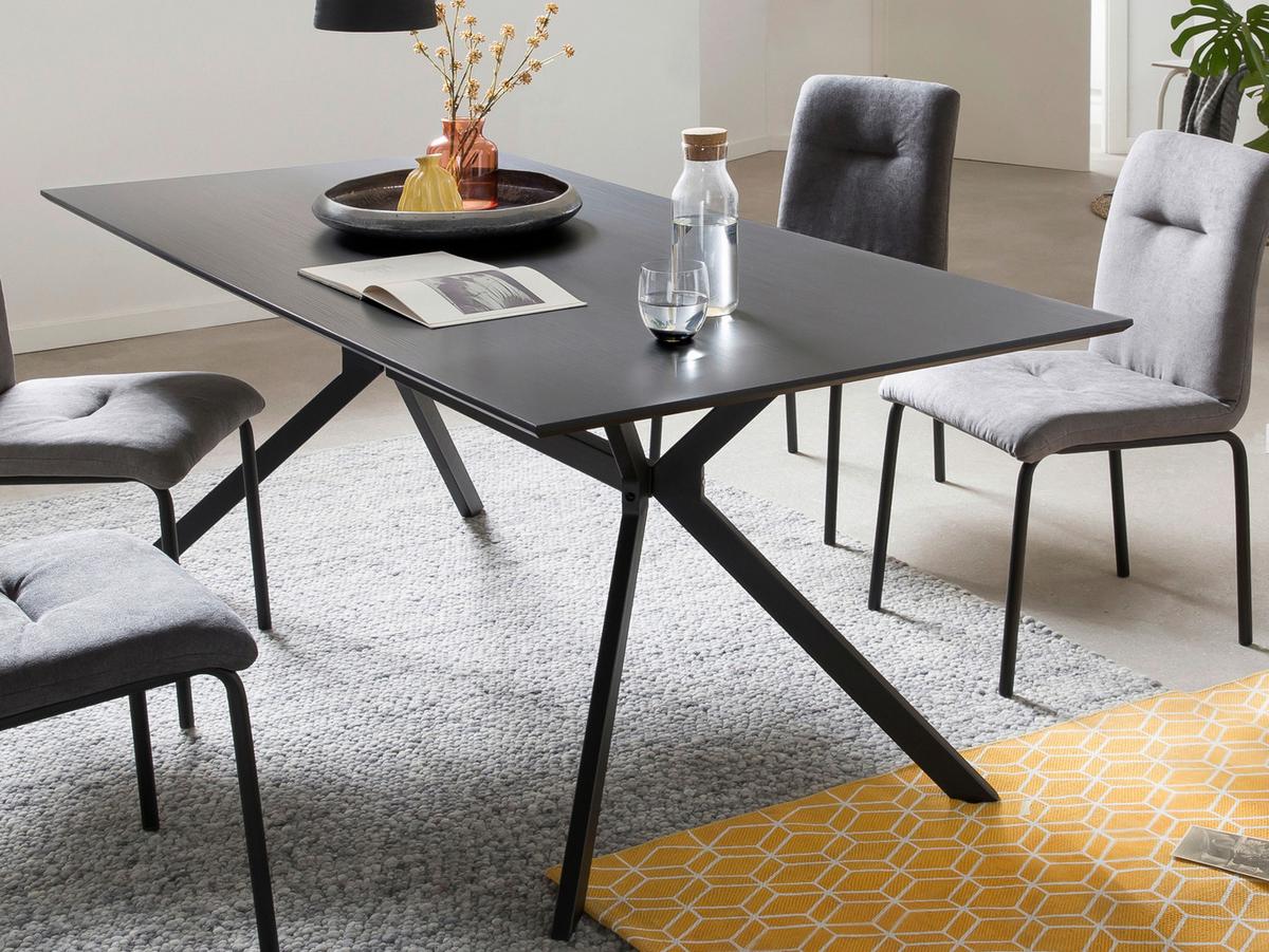 Esstisch Schwarz, Dunkelgrau L: 180cm - Dunkelgrau/Schwarz, Design, Holzwerkstoff/Metall (180/90/75cm) - Livetastic