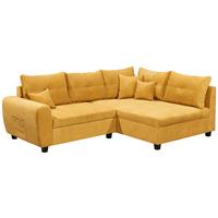 Ecksofa mit Schlaffunktion + Kissen Lea, Polyester-Nylon - Gelb/Schwarz, Basics, Holzwerkstoff/Textil (248/176cm) - MID.YOU