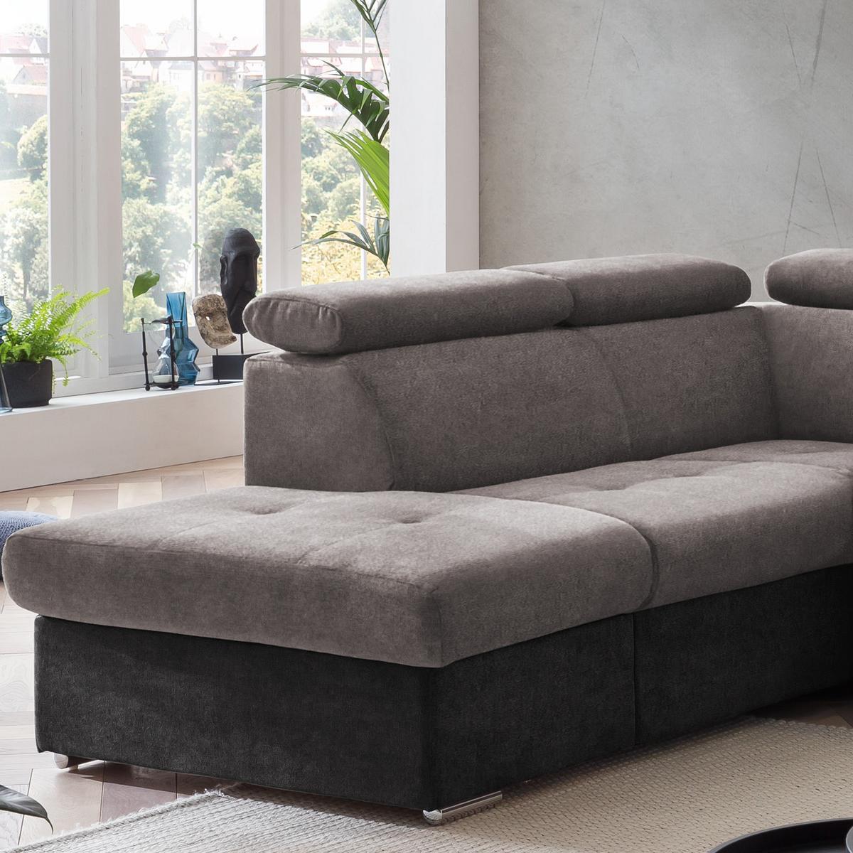 Ecksofa Mit Bettkasten Antero Kopfteile Verstellbar - Chromfarben/Schwarz, Design, Textil (216/262cm) - Livetastic
