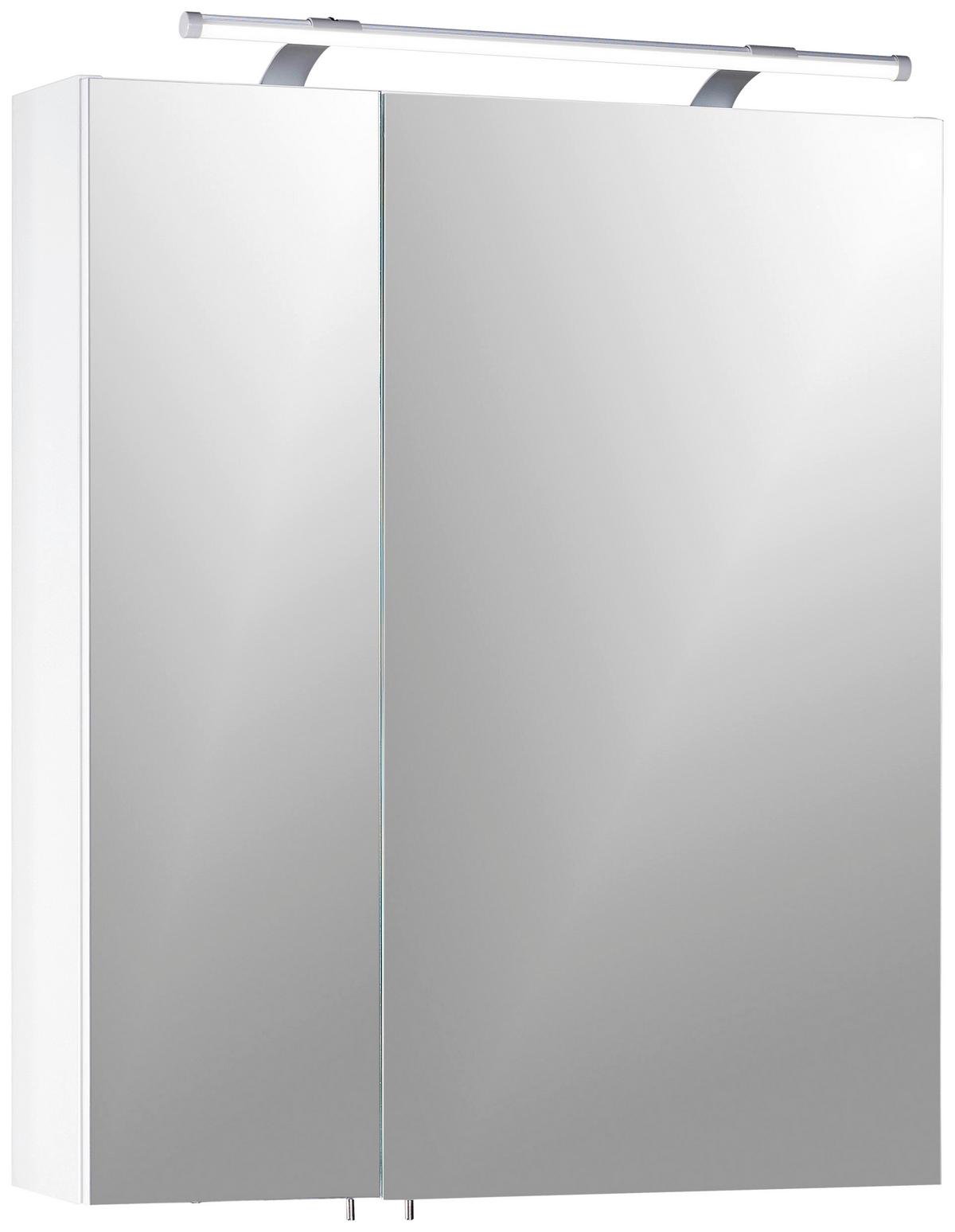 Spiegelschrank Dorina 600 Mit Led 2 Türen, Weiß - Weiß Hochglanz/Weiß, MODERN, Glas/Holzwerkstoff (60/75,7/16cm) - MID.YOU