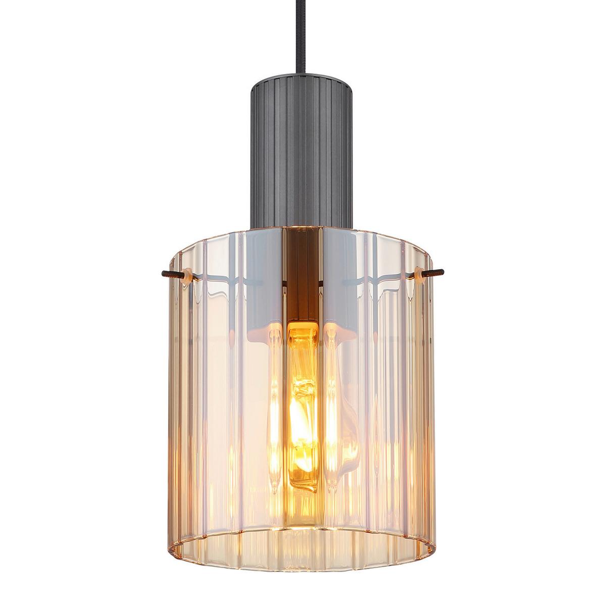 Hängeleuchte 15904ha - Dunkelgrau/Bernsteinfarben, Design, Glas/Metall (18/120cm) - Globo