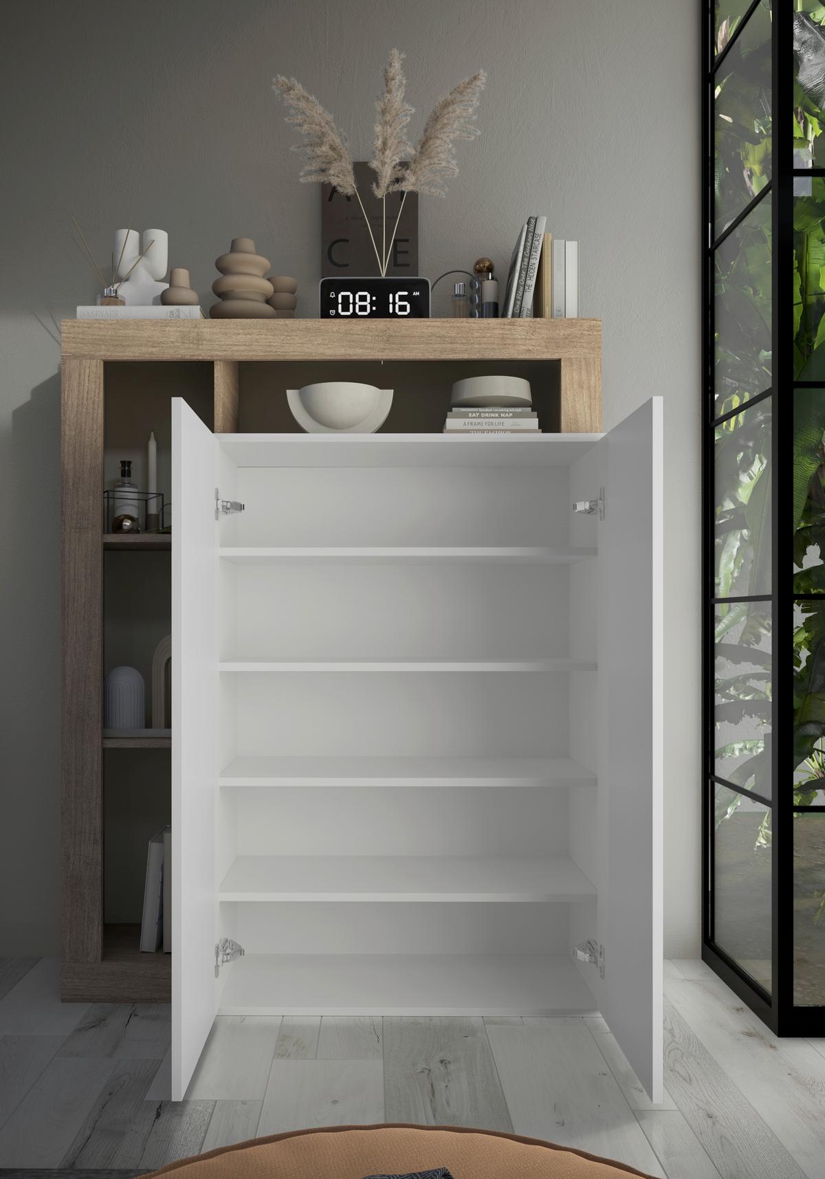 Schuhschrank Hamburg Eichefarben/Weiß B: 108 cm - Weiß Hochglanz/Eichefarben, Basics, Holzwerkstoff (108/138/35cm)