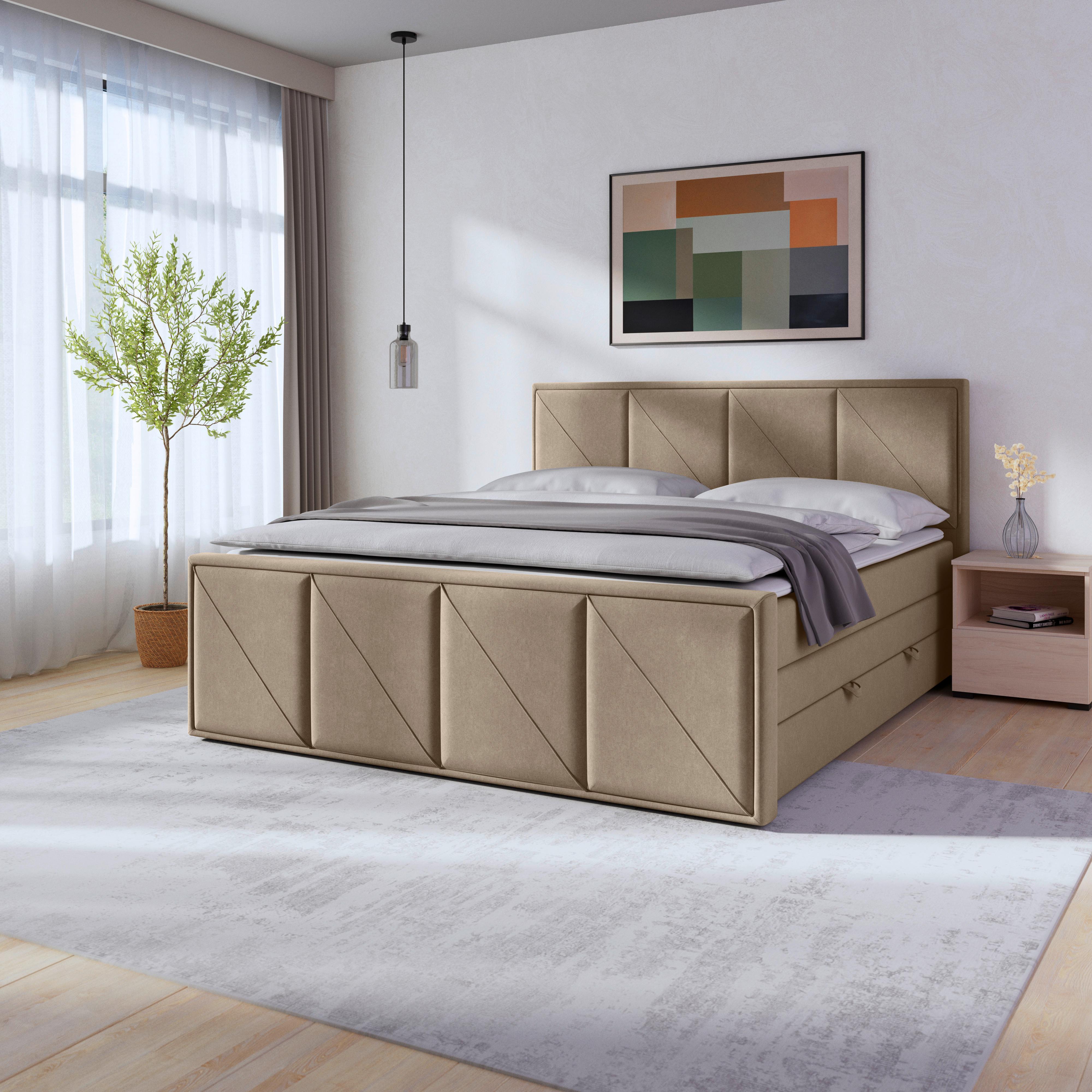 Boxspringbett Mit Bettkasten Oslo 180x200 Cm Beige - Beige/Schwarz, MODERN, Holz/Kunststoff (180/200cm) - MID.YOU