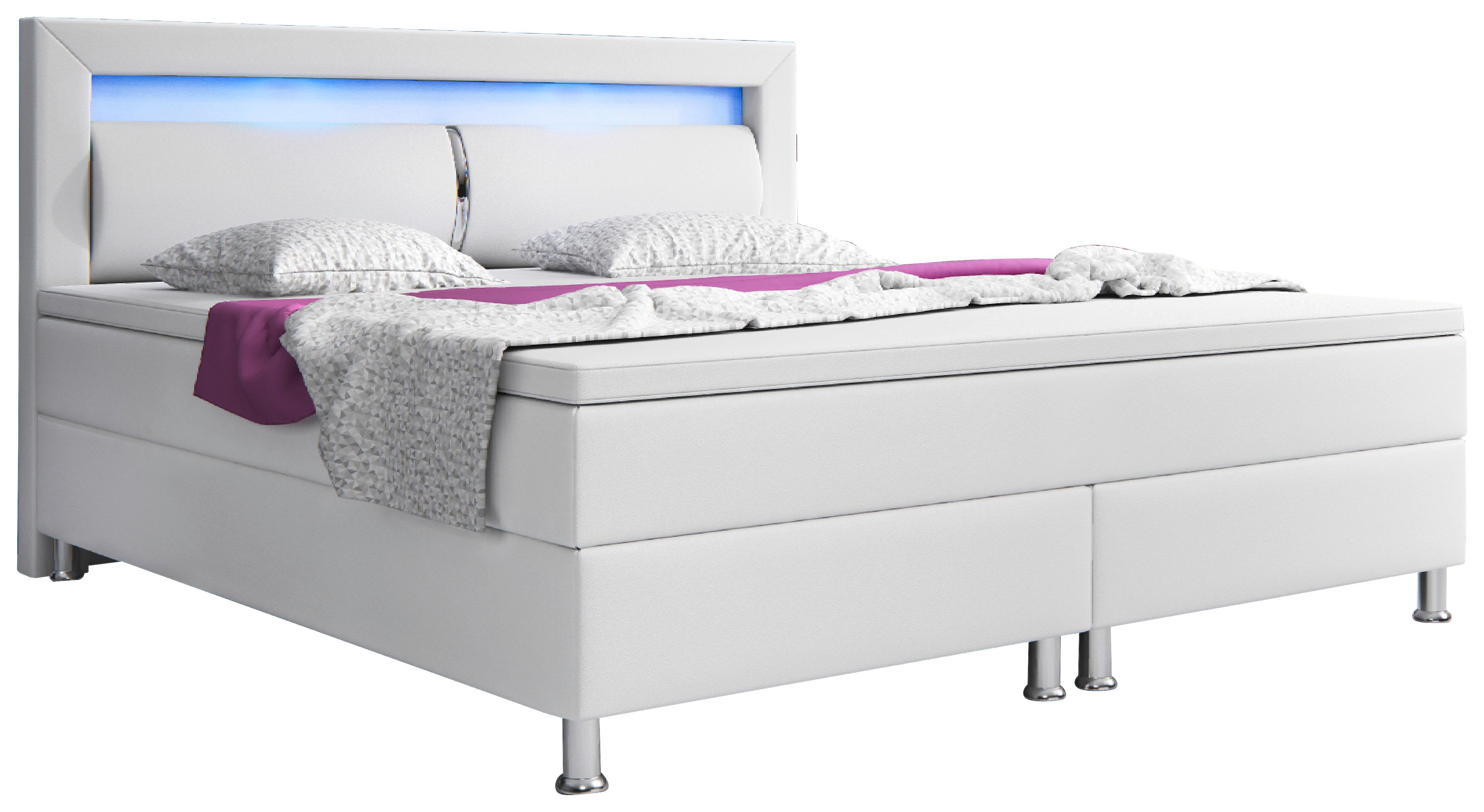 Boxspringbett mit Topper 180x200 cm Milano - Silberfarben/Weiß, KONVENTIONELL, Leder/Textil (180/115/210cm) - MID.YOU