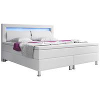 Boxspringbett mit Topper 180x200 cm Milano - Silberfarben/Weiß, KONVENTIONELL, Leder/Textil (180/115/210cm) - MID.YOU