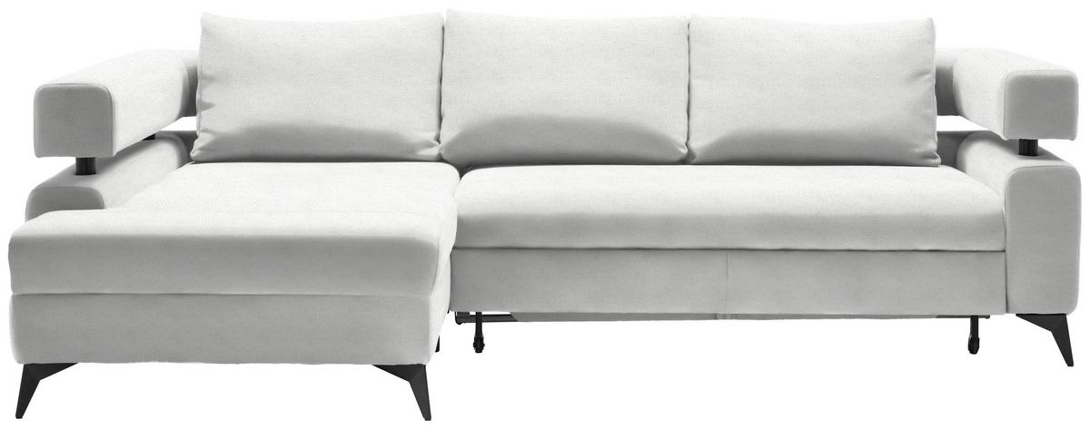 Rohová sedačka ROSALIE, levá s úložným prostorem a lůžkem - bílá/černá, Konvenční, kov/textil (184/265cm)