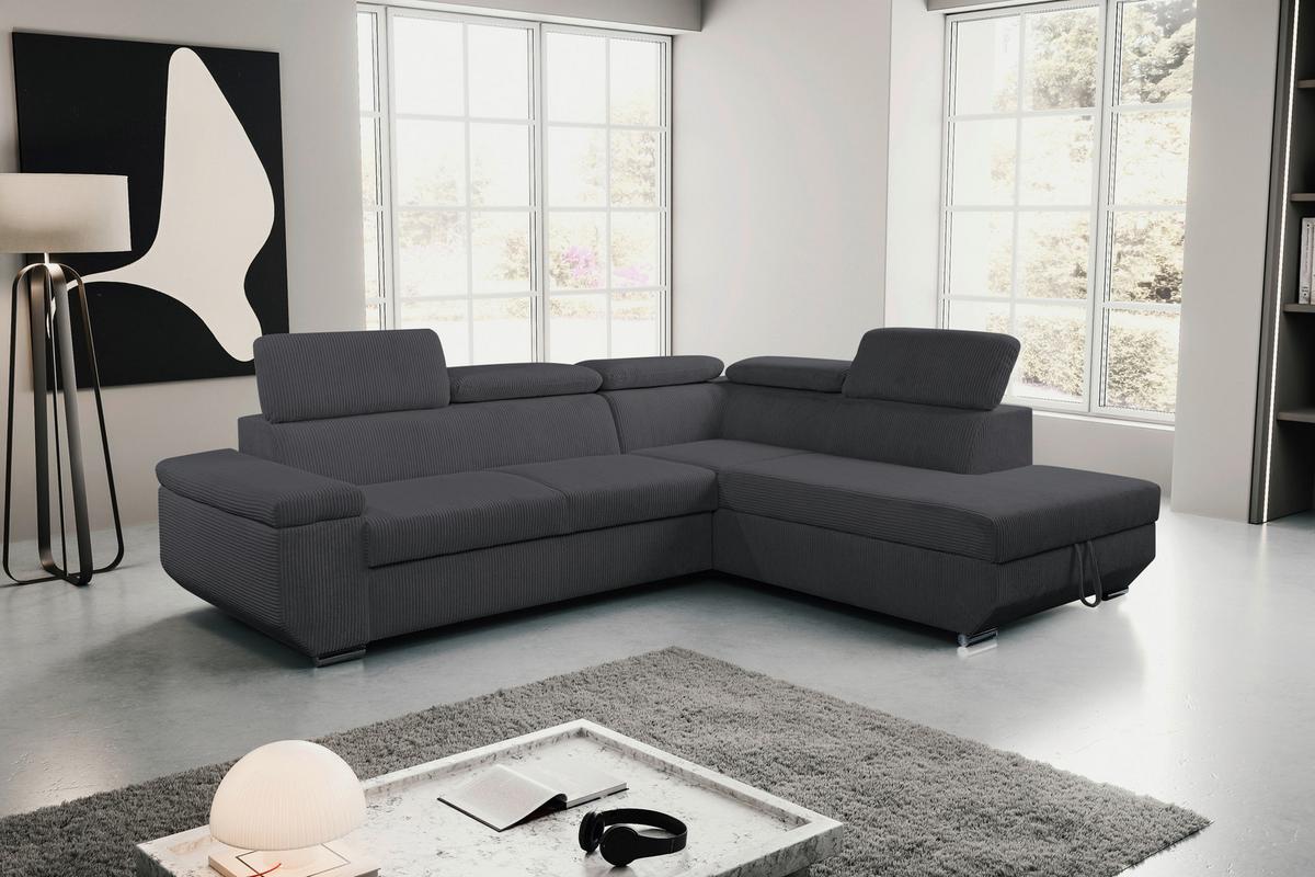 Ecksofa Lars I Cord Anthrazit, Lf: 123x193cm - Chromfarben/Anthrazit, Design, Textil (264/215cm) - Livetastic