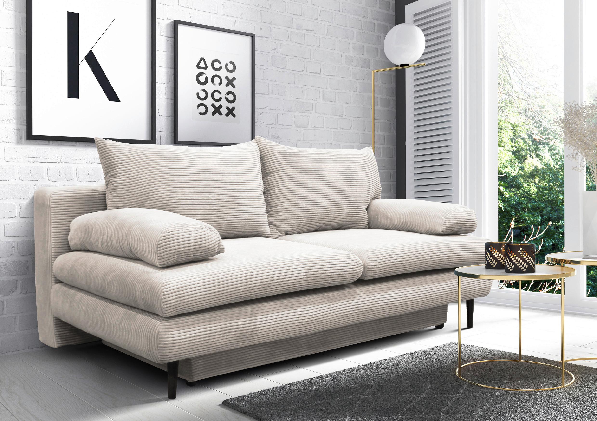 2-sitzer-sofa Mit Schlaffunkt. Fiore Und Bettkasten Beige - Beige/Schwarz, Design, Textil (202/85/99cm) - P & B