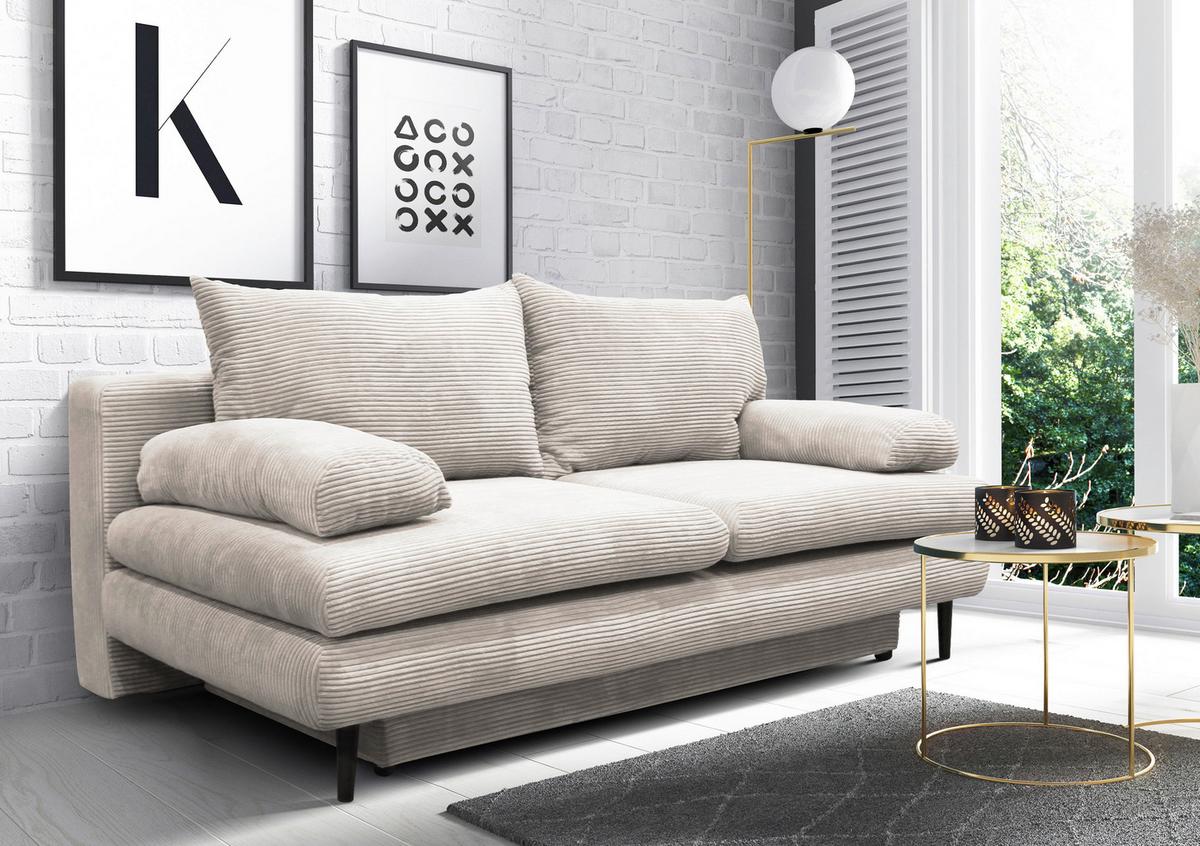 2-sitzer-sofa Mit Schlaffunkt. Fiore Und Bettkasten Beige - Beige/Schwarz, Design, Textil (202/85/99cm) - P & B