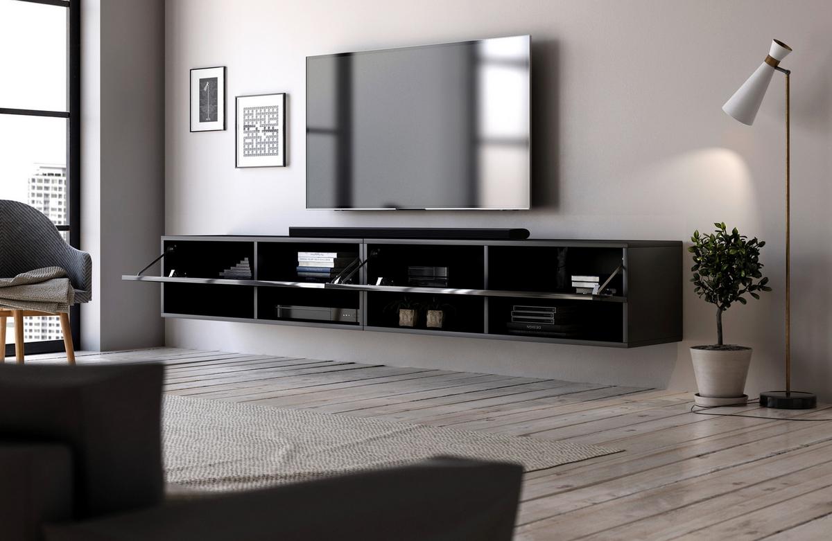 Lowboard TV Stand Derby 280 Schwarz B: 280 cm - Schwarz Hochglanz/Schwarz, Design, Holzwerkstoff/Kunststoff (280/31/33cm) - MID.YOU
