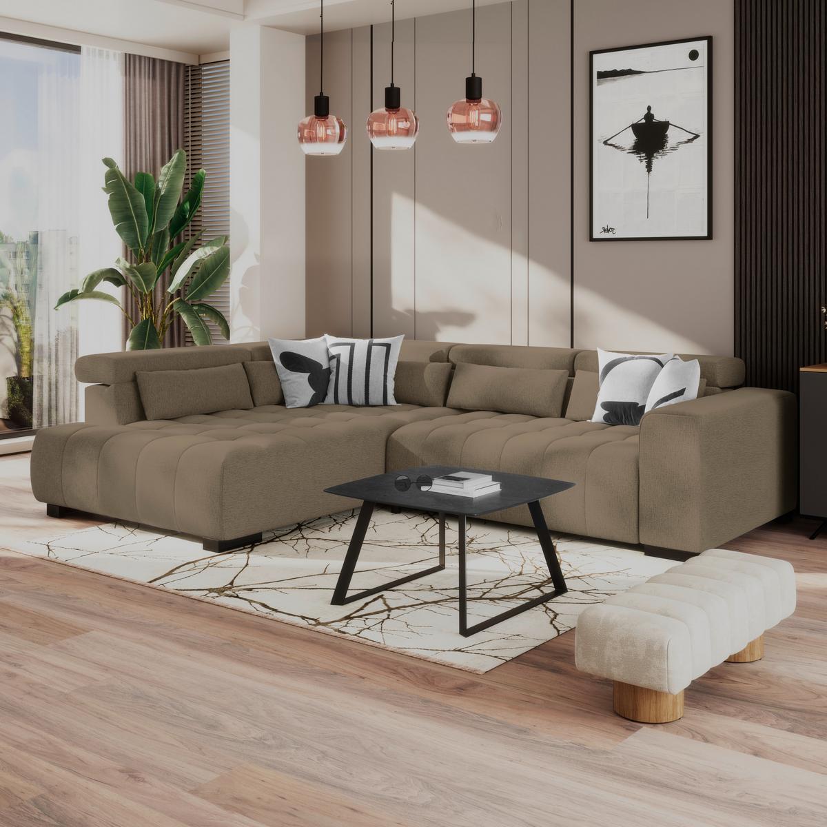 Ecksofa Matera Braun S: 226x311cm - Schwarz/Braun, Trend, Textil (226/311cm)