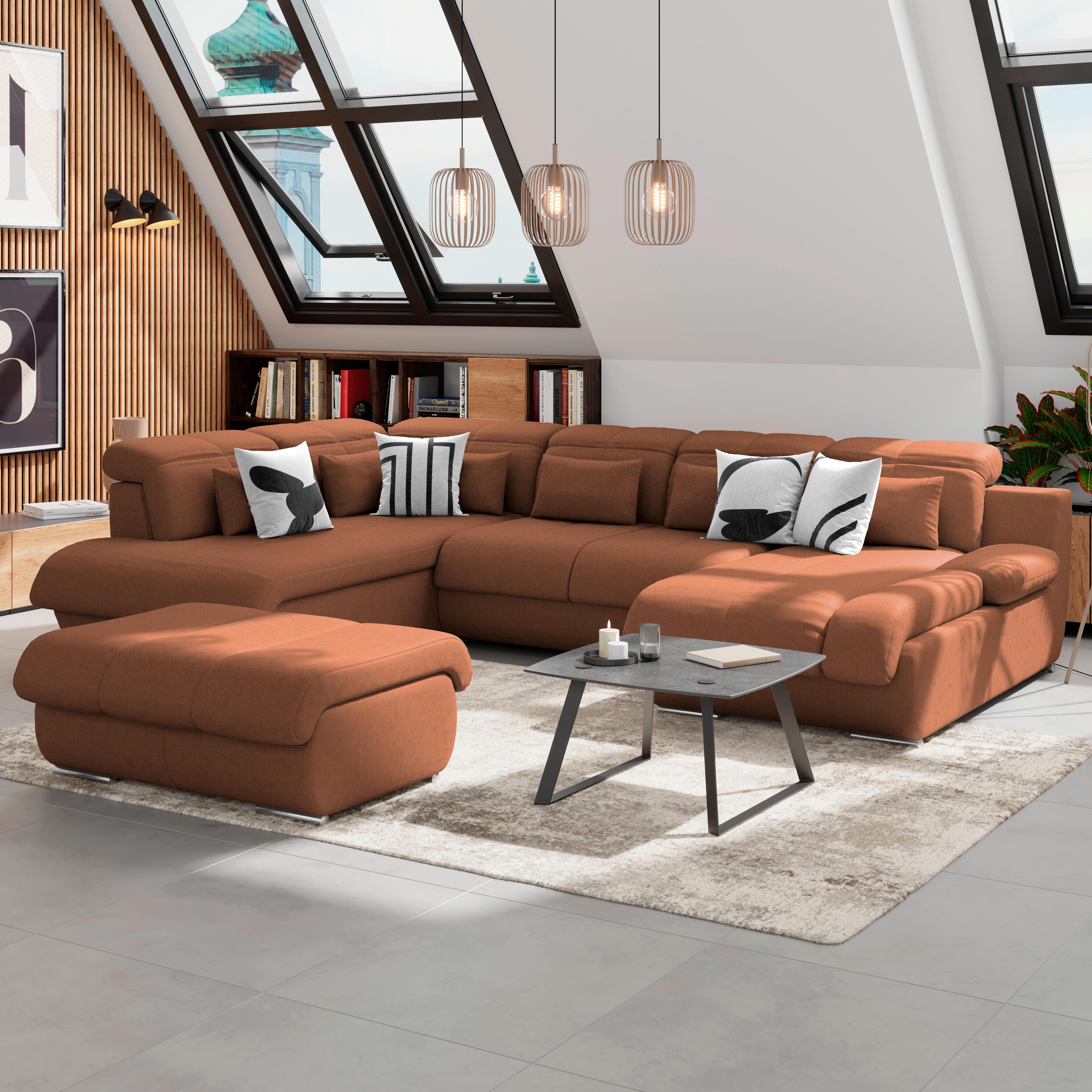 Sedacia súprava MULTI tvar U, koňaková - chrómová/koňaková, Modern, kov/textil (228/345/184cm) - Luca Bessoni