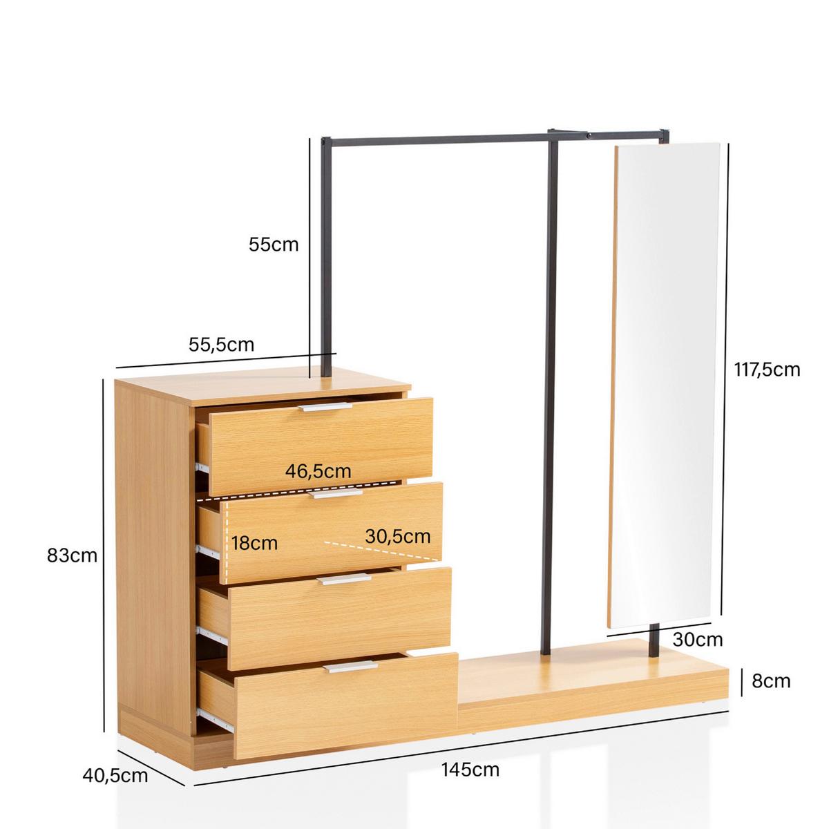 Šatna WL6.902 - barvy dubu, Design, kompozitní dřevo (145/138/40,5cm) - Livetastic