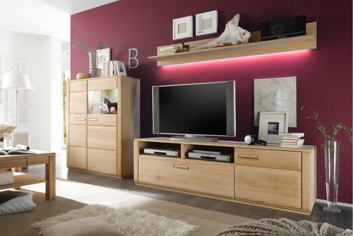 Wohnkombination 3-Tlg. Sena Eichefarben - Eichefarben, Design, Glas/Holz (300/176/51cm) - Livetastic