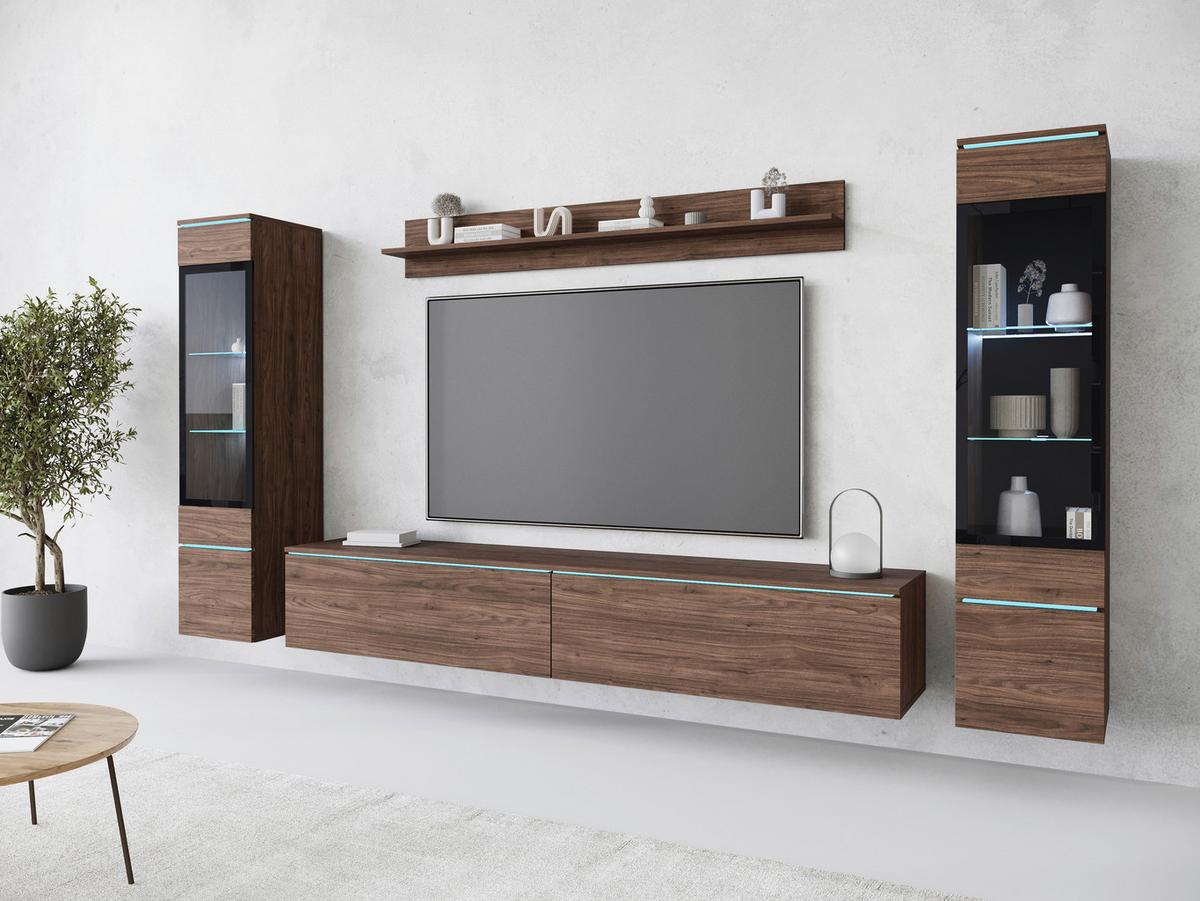 OBÝVACÍ STĚNA VERA II - šedá/barvy ořechu, Lifestyle, kompozitní dřevo/plast (240/130/33cm) - P & B