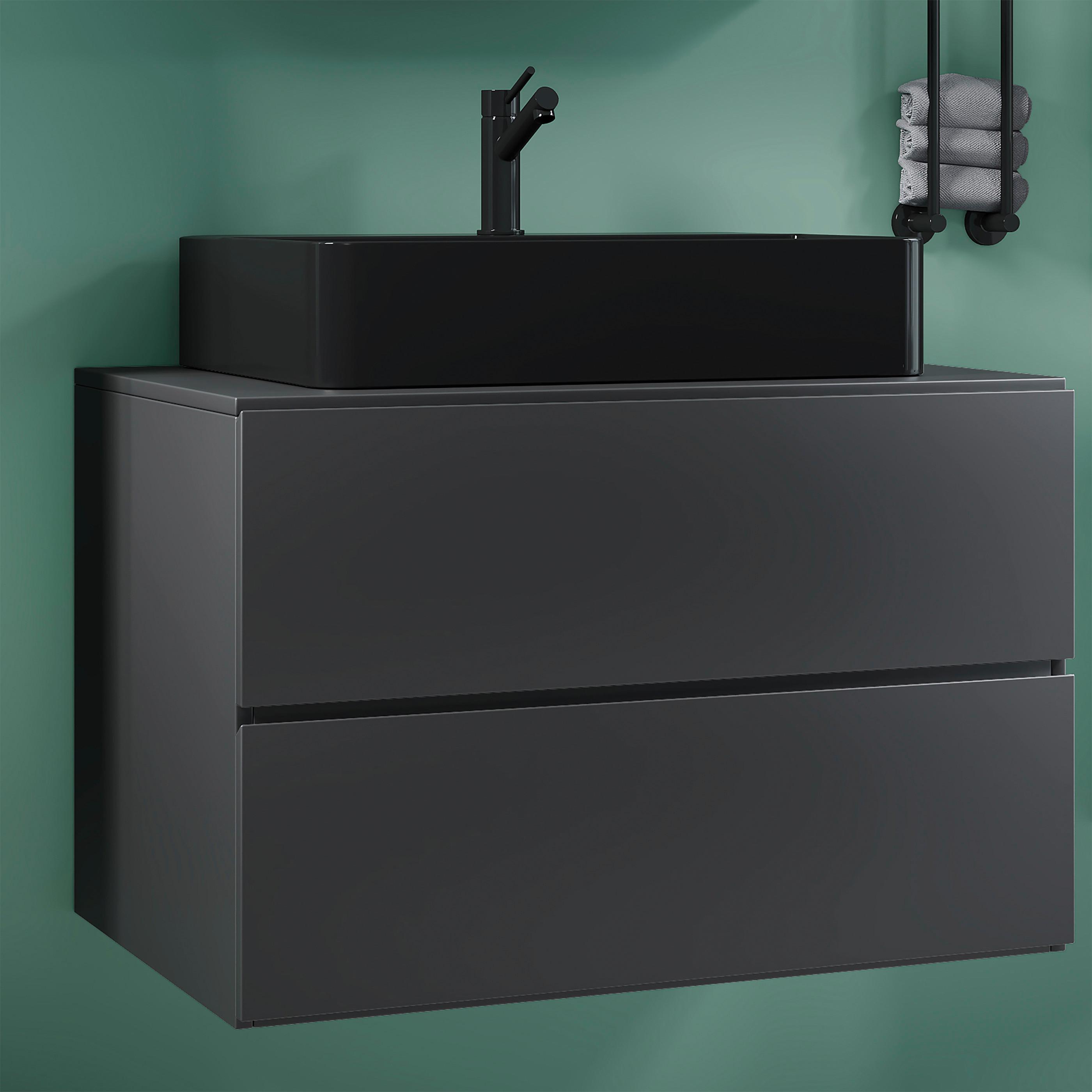 Waschtischkombi Lendas Bl S - Anthrazit/Schwarz, MODERN, Keramik/Holzwerkstoff (81cm) - MID.YOU