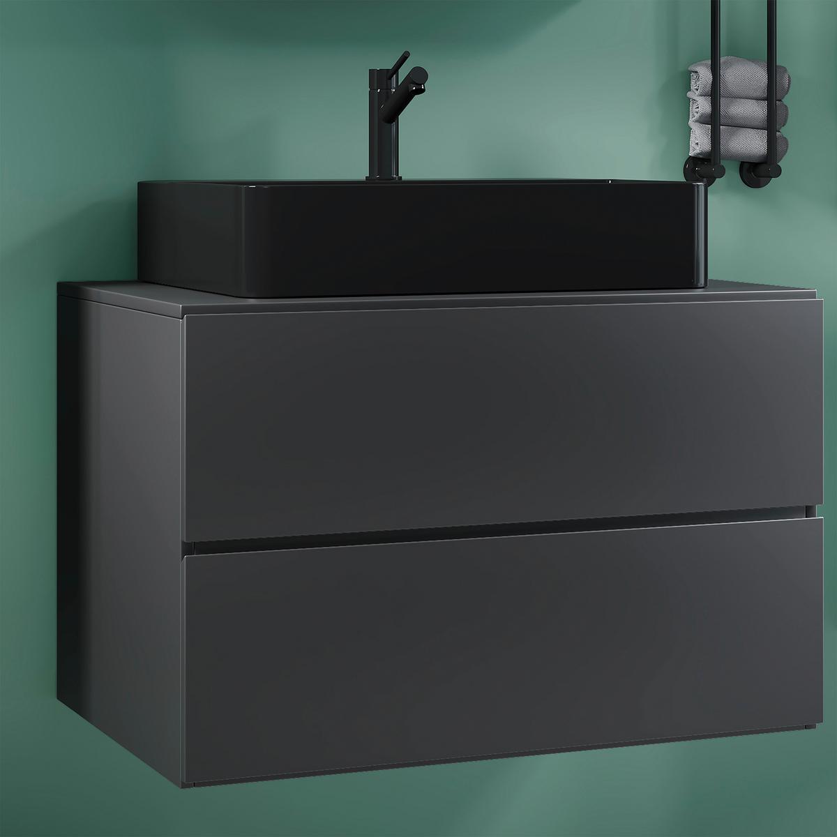 Waschtischkombi Lendas Bl S - Anthrazit/Schwarz, MODERN, Keramik/Holzwerkstoff (81cm) - MID.YOU