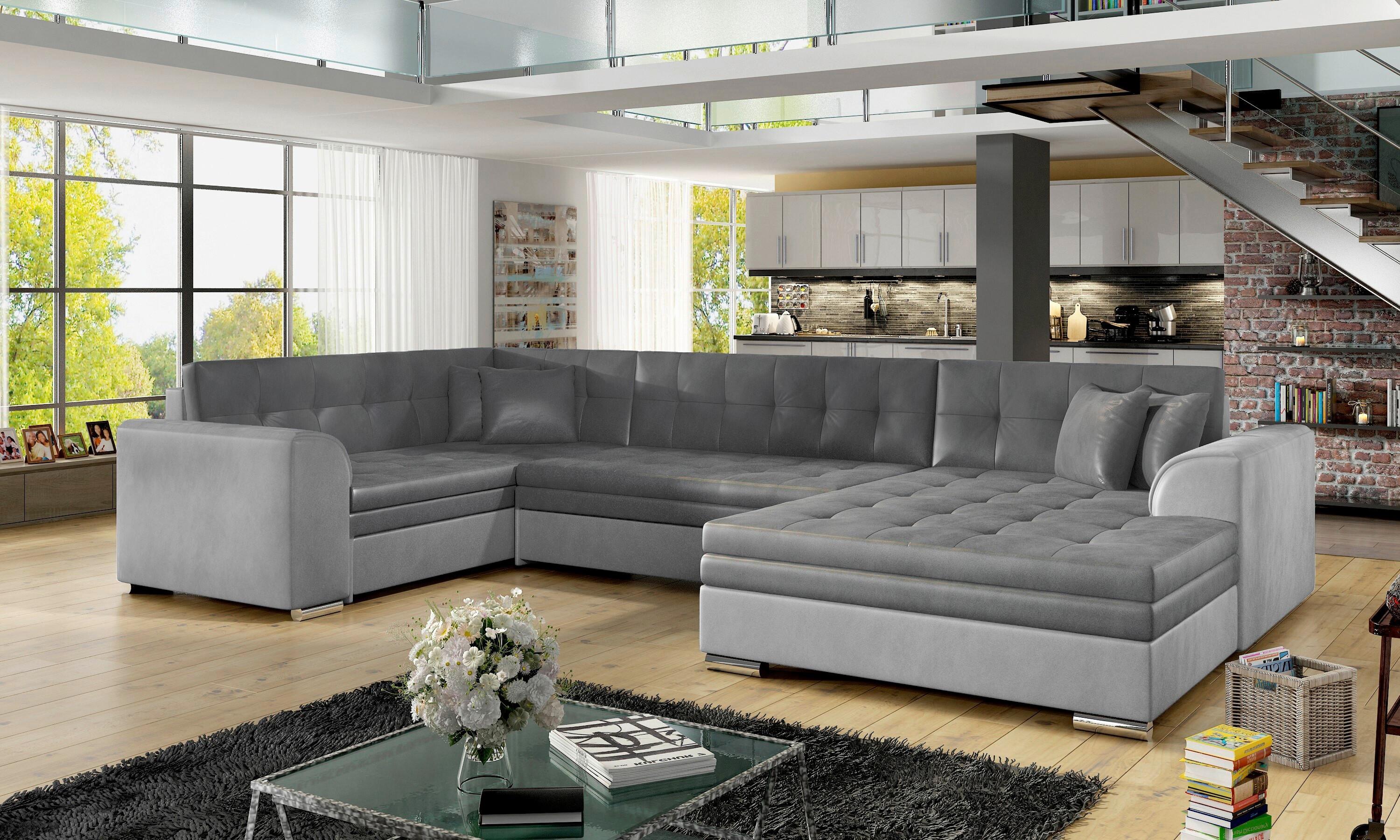Wohnlandschaft Damario Grau/hellgrau U:189x338x189cm - Chromfarben/Hellgrau, Design, Textil (189/338/189cm) - MID.YOU
