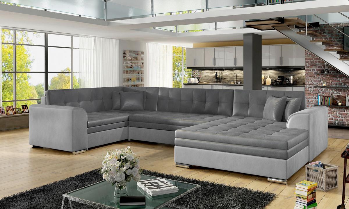 Wohnlandschaft Damario Grau/hellgrau U:189x338x189cm - Chromfarben/Hellgrau, Design, Textil (189/338/189cm) - MID.YOU