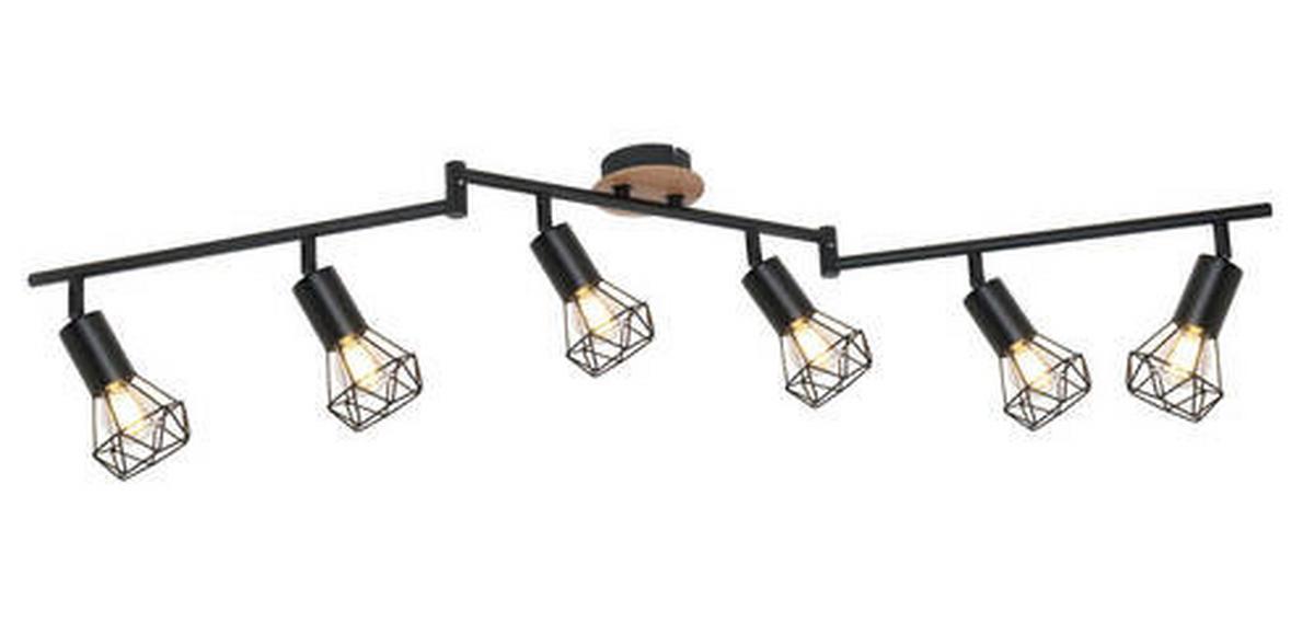 Strahler 6-flammig Verstellbar L: 116 Cm - Schwarz/Braun, Basics, Holz/Metall (116/10/24,5cm) - Globo