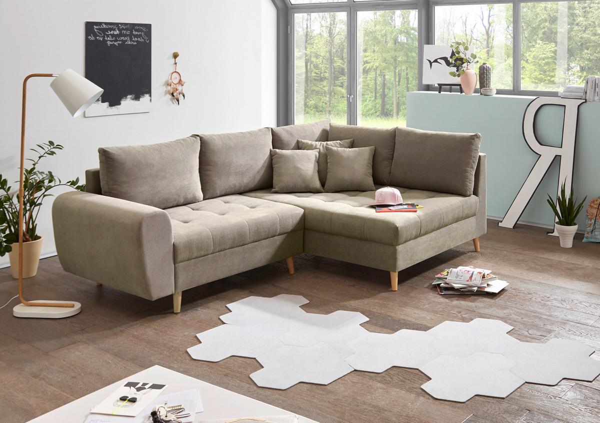 Sedací souprava Alice písková - barvy borovice/pískové barvy, Konvenční, kompozitní dřevo/textil (249/175cm) - MID.YOU