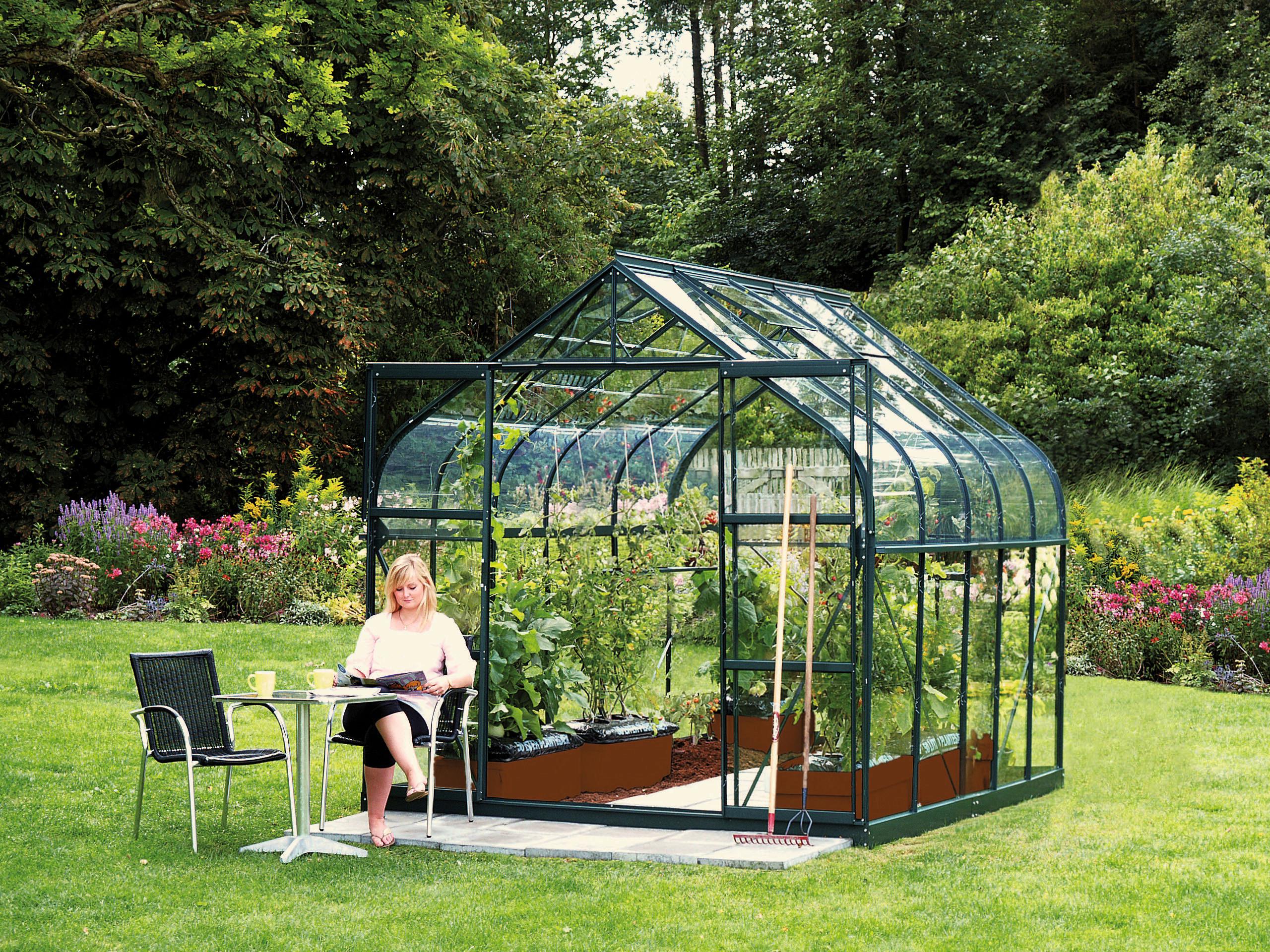 Gewächshausbausatz Diana 8300 8,3 M2 Metall/glas Smaragdgrün - Smaragdgrün, Basics, Glas/Metall (263,5/254,5/321cm)