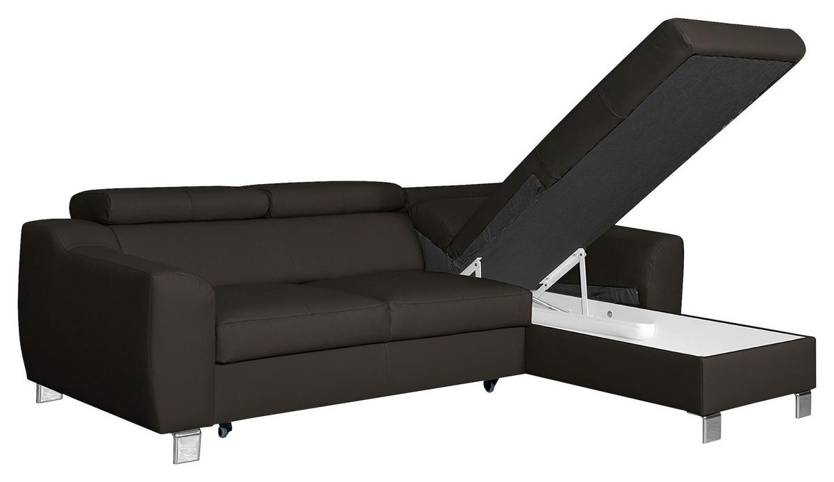 Ecksofa Aspen Dunkelbraun S: 242 Cm - Chromfarben/Dunkelbraun, Design, Leder/Textil (242/176cm) - Livetastic