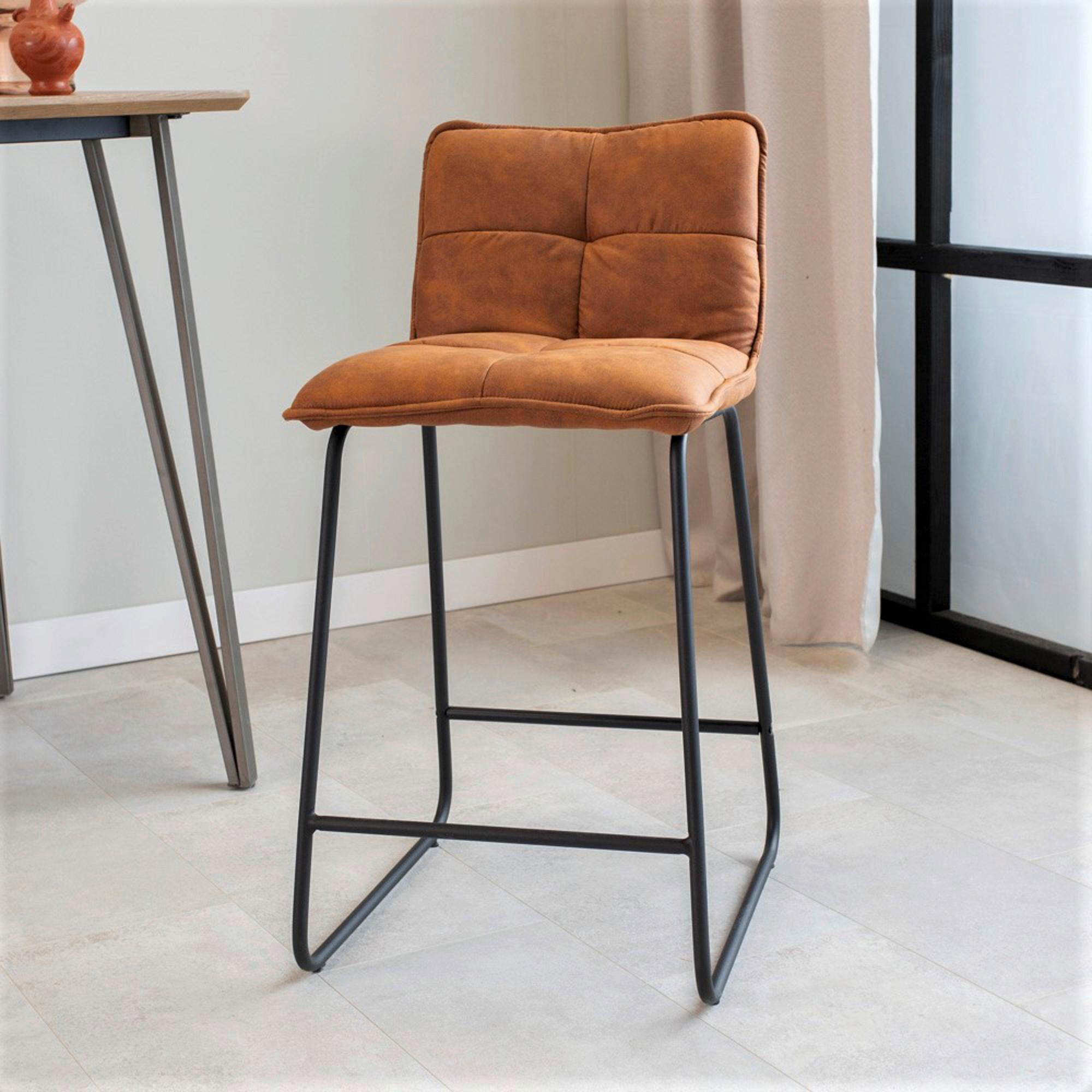 Barhocker-Set Jeremy - Cognac/Schwarz, KONVENTIONELL, Textil/Metall (44/87/50cm) - MID.YOU