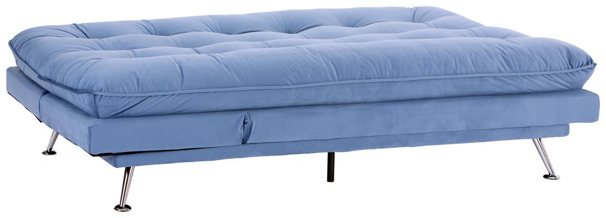 3-sitzer-sofa + Schlaffunktion Palermo Hellblau, Samt - Chromfarben/Dunkelblau, Design, Holz/Textil (189/92/103cm) - Luca Bessoni