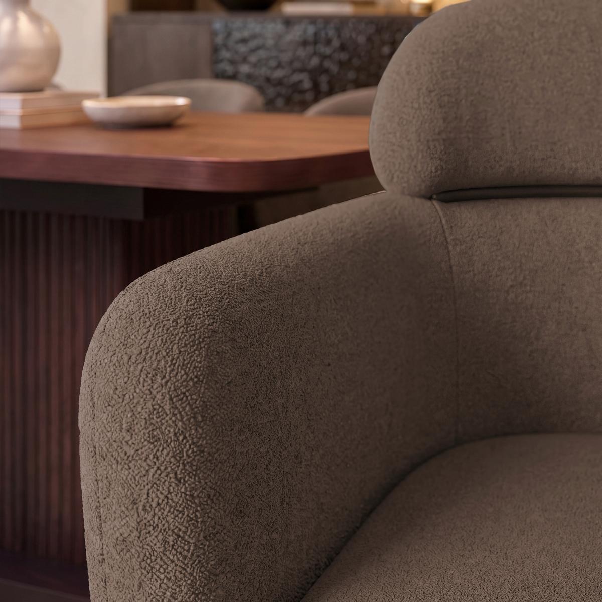 Židle s područkami Chloe, hnědé, čalouněné - černá/hnědá, Moderní, kov/textil (62/79/59,5cm) - Bessagi Home