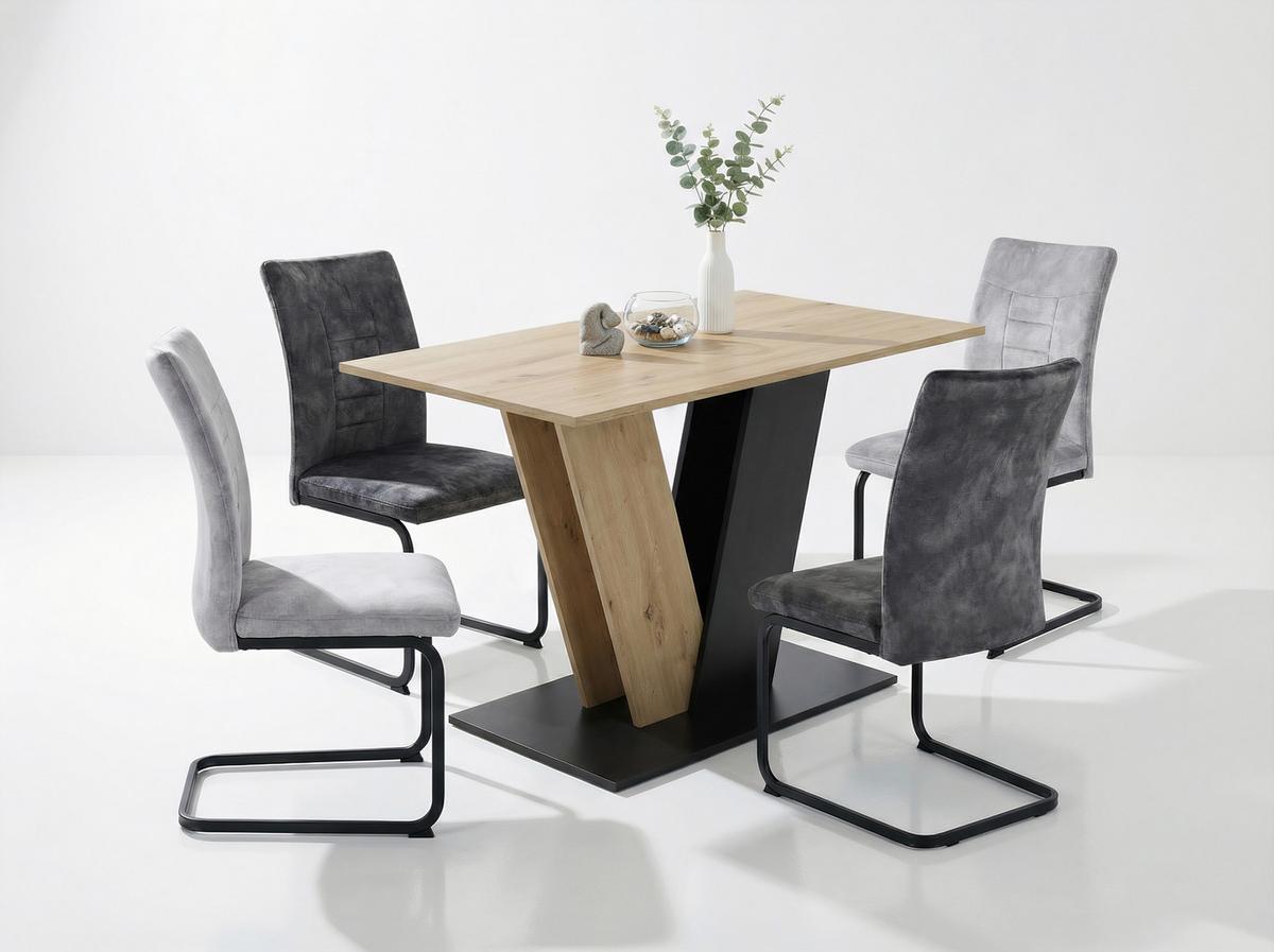 Schwingstuhl-Set Gela S 4er-Set - Silberfarben/Schwarz, MODERN, Textil/Metall (49/98/61cm) - MID.YOU