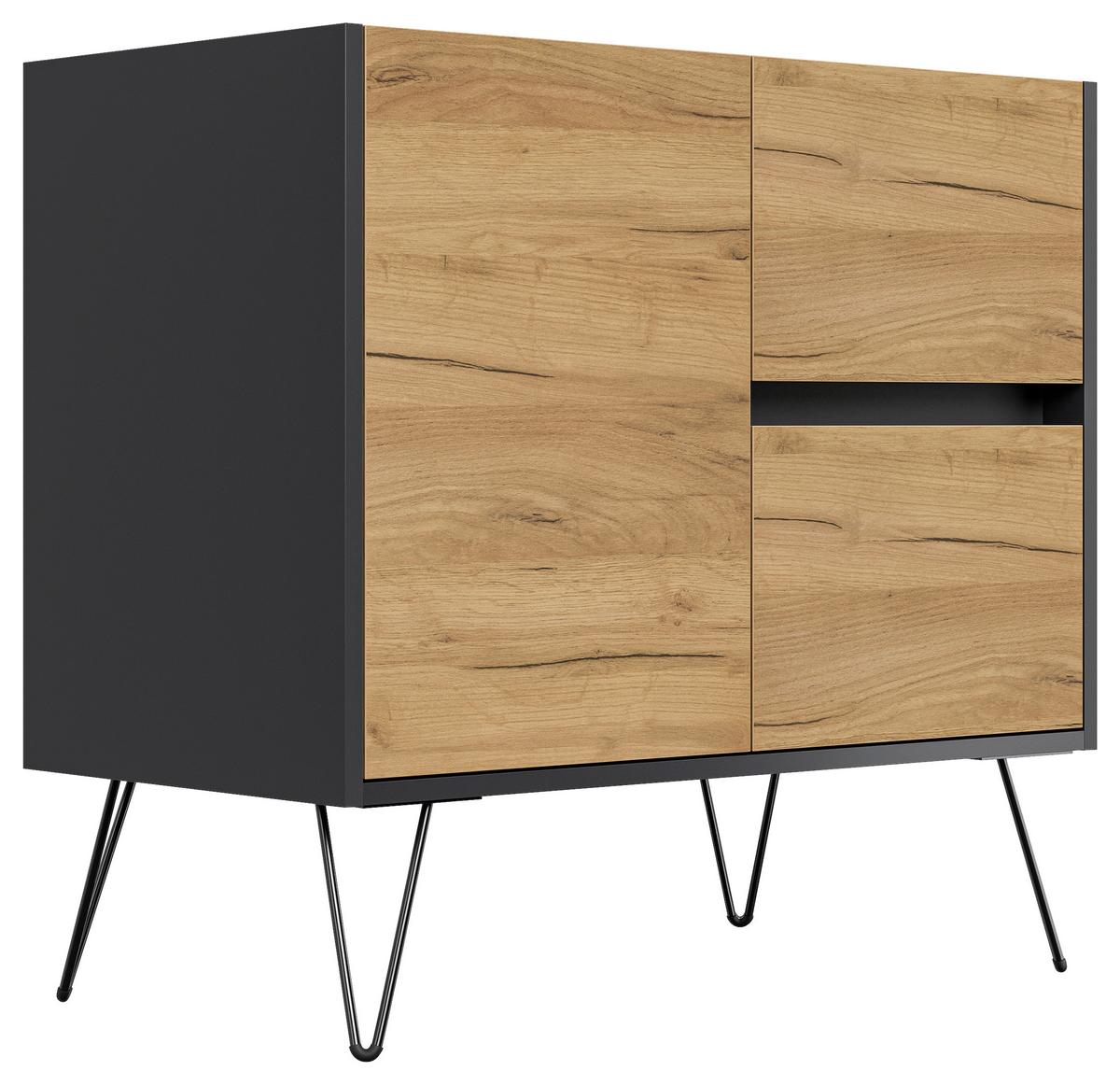 Sideboard Posseik Industrial Eichefarben/Graphit B: 79 cm - Eichefarben/Schwarz, Design, Holzwerkstoff (79/75,8/42cm) - P & B