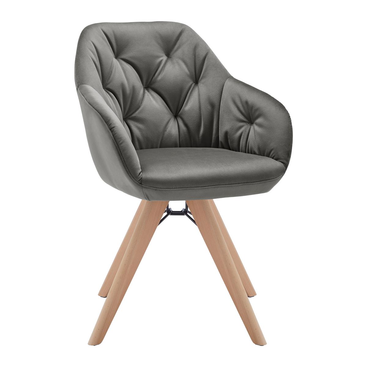 Stolička zo zamatu Jona sivohnedá - farba buka/sivohnedá, Modern, kov/drevo (57,5 cm/82/63cm) - Bessagi Home
