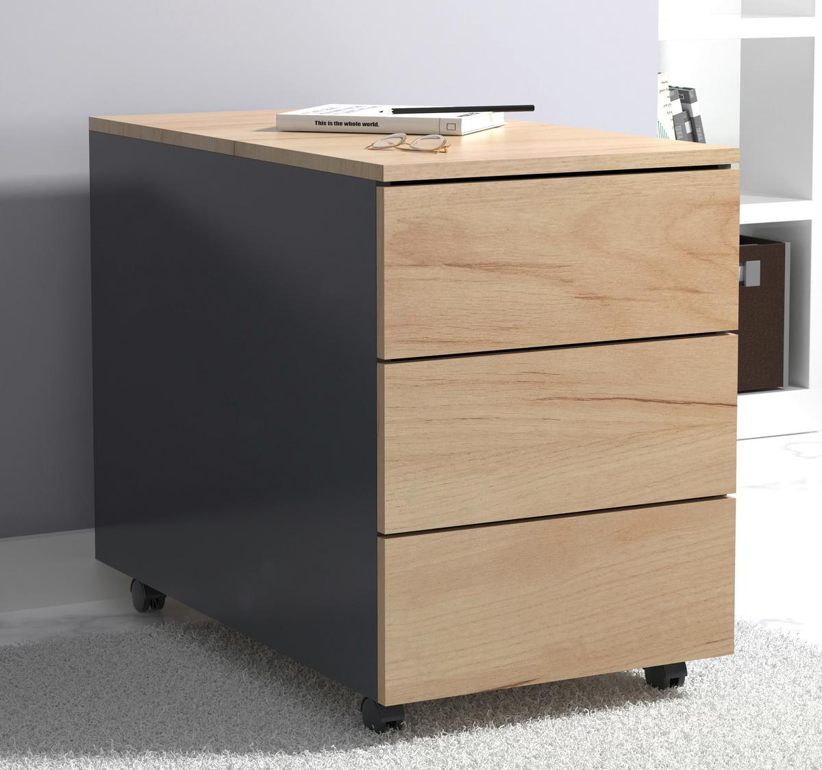 Rollcontainer Anthrazit/ Eiche Dekor Dalrosa 39x55x70cm - Honigeiche/Anthrazit, MODERN, Holzwerkstoff/Kunststoff (39/55/70cm) - MID.YOU