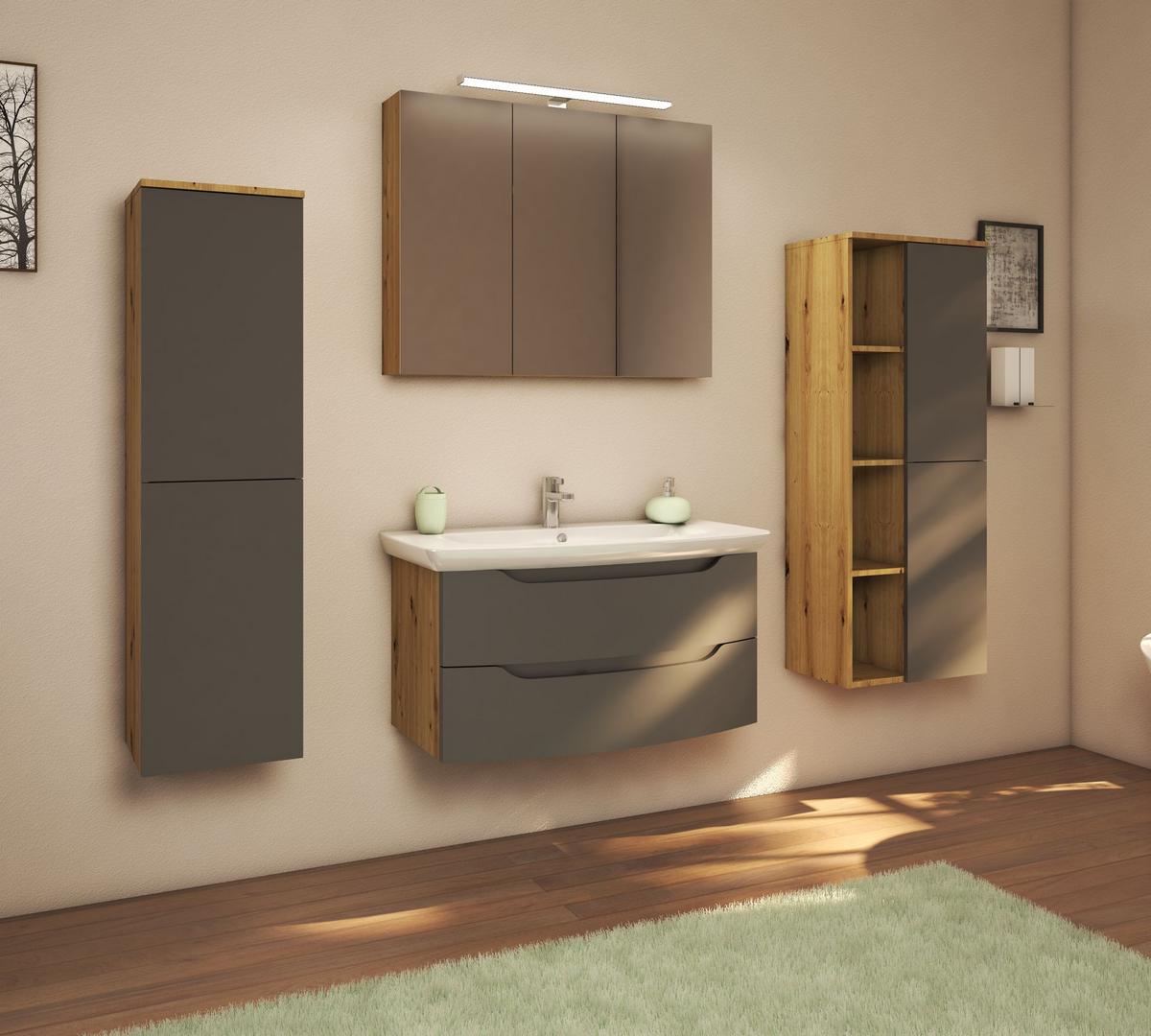 Spiegelschrank C-Line Eichefarben B: 90 cm - Eichefarben, MODERN, Glas/Holzwerkstoff (90/74/15,5cm) - Stylife
