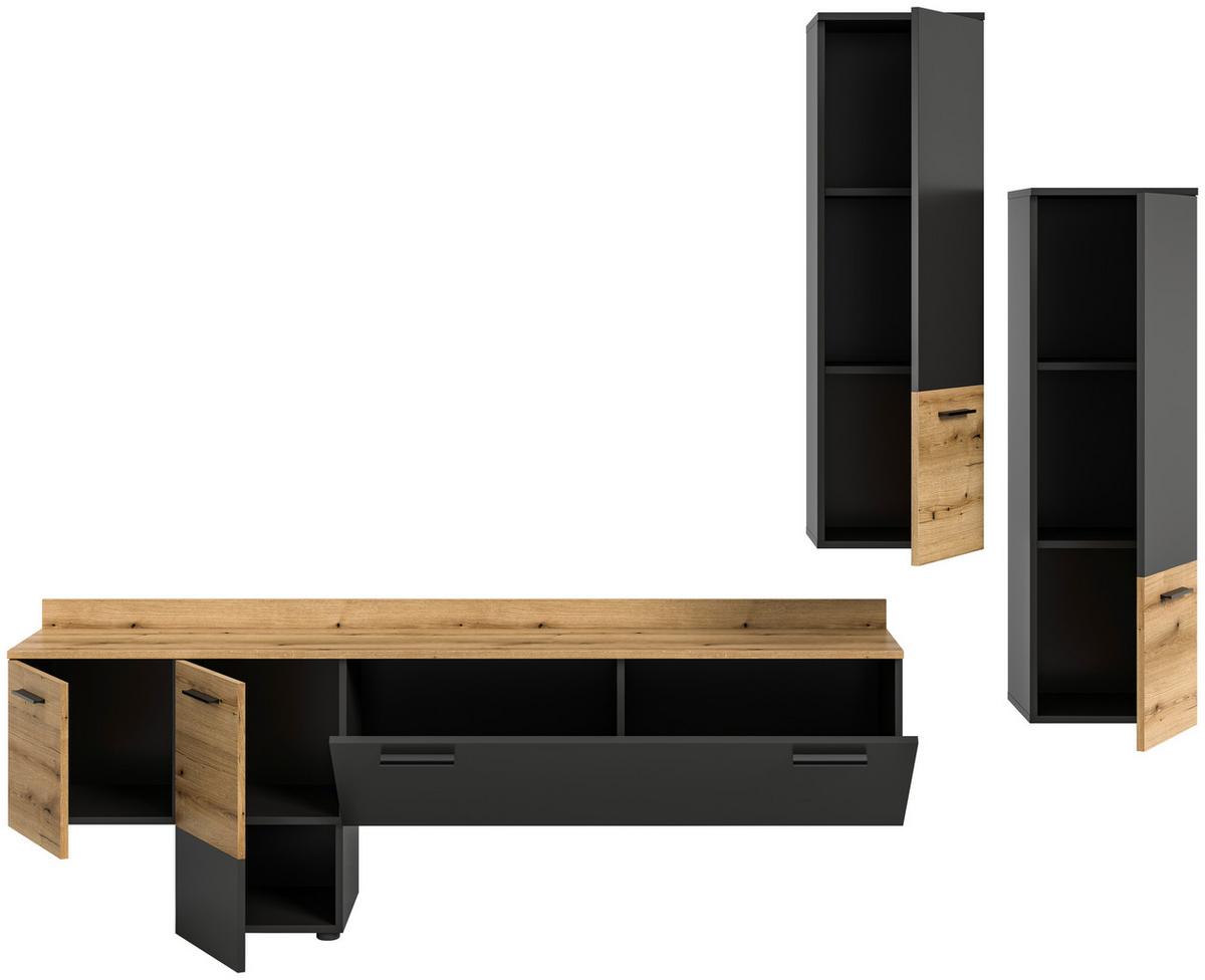 Szekrénysor Goal - tölgyfa/szürke, Design, faalapú anyag (247/196/37cm) - Livetastic