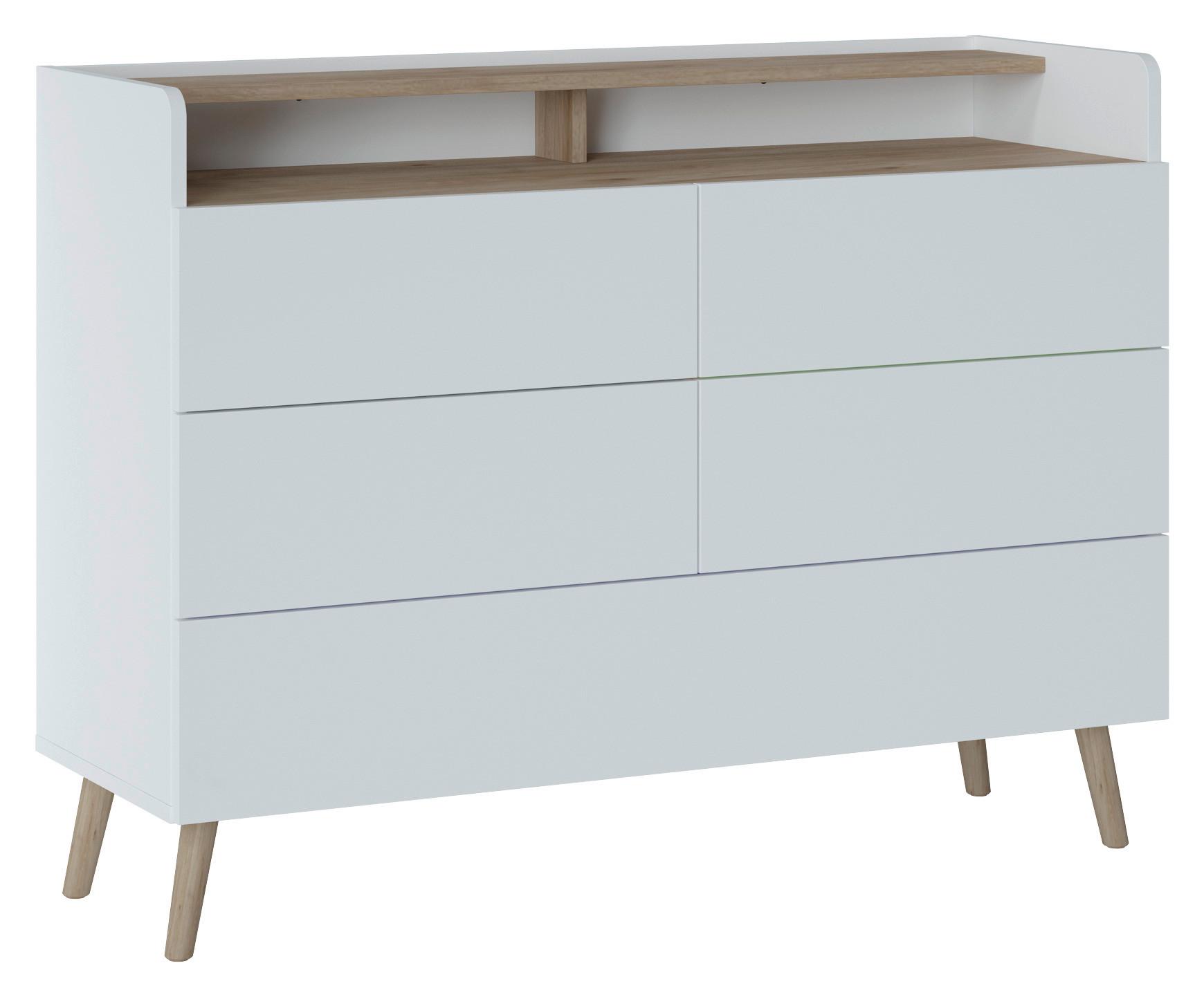 VYSOKÁ KOMODA SKANDI - bílá/barvy dubu, Konvenční, dřevo/kompozitní dřevo (119,8/90,1/41,7cm)