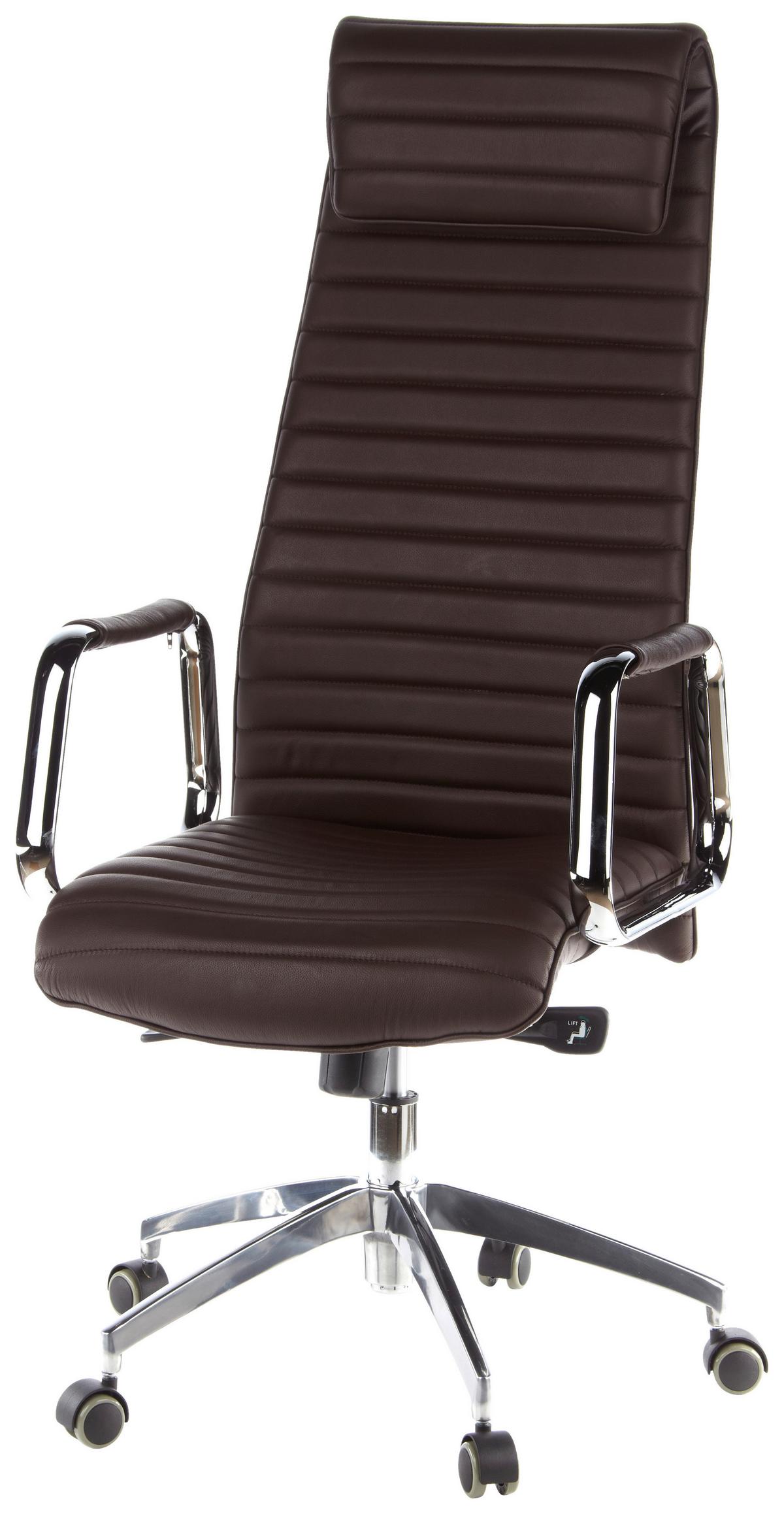 Drehstuhl Aspera 20 Dunkelbraun - Dunkelbraun/Silberfarben, MODERN, Leder/Kunststoff (59/139/50cm) - MID.YOU