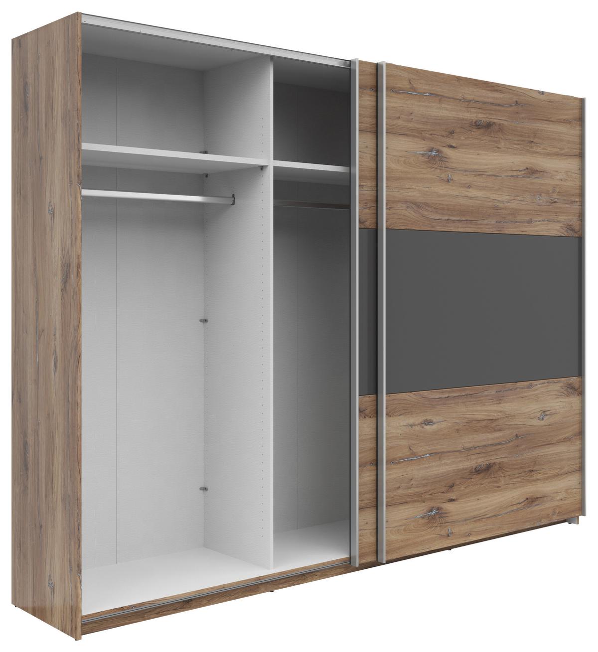 Schwebetürenschrank B: 270 cm Flagstaff Eiche / Graphit - Eiche dunkel/Graphitfarben, KONVENTIONELL, Holzwerkstoff (270/210/59cm)