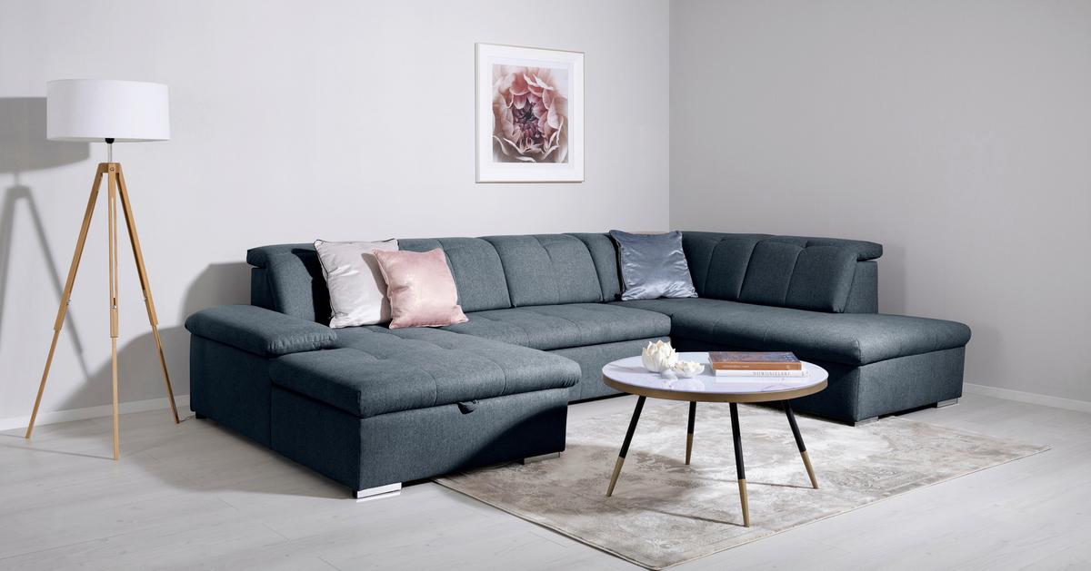 Wohnlandschaft Dunkelblau U: 173x328x215 cm - Dunkelblau/Grau, Design, Textil (173/328/215cm) - MID.YOU