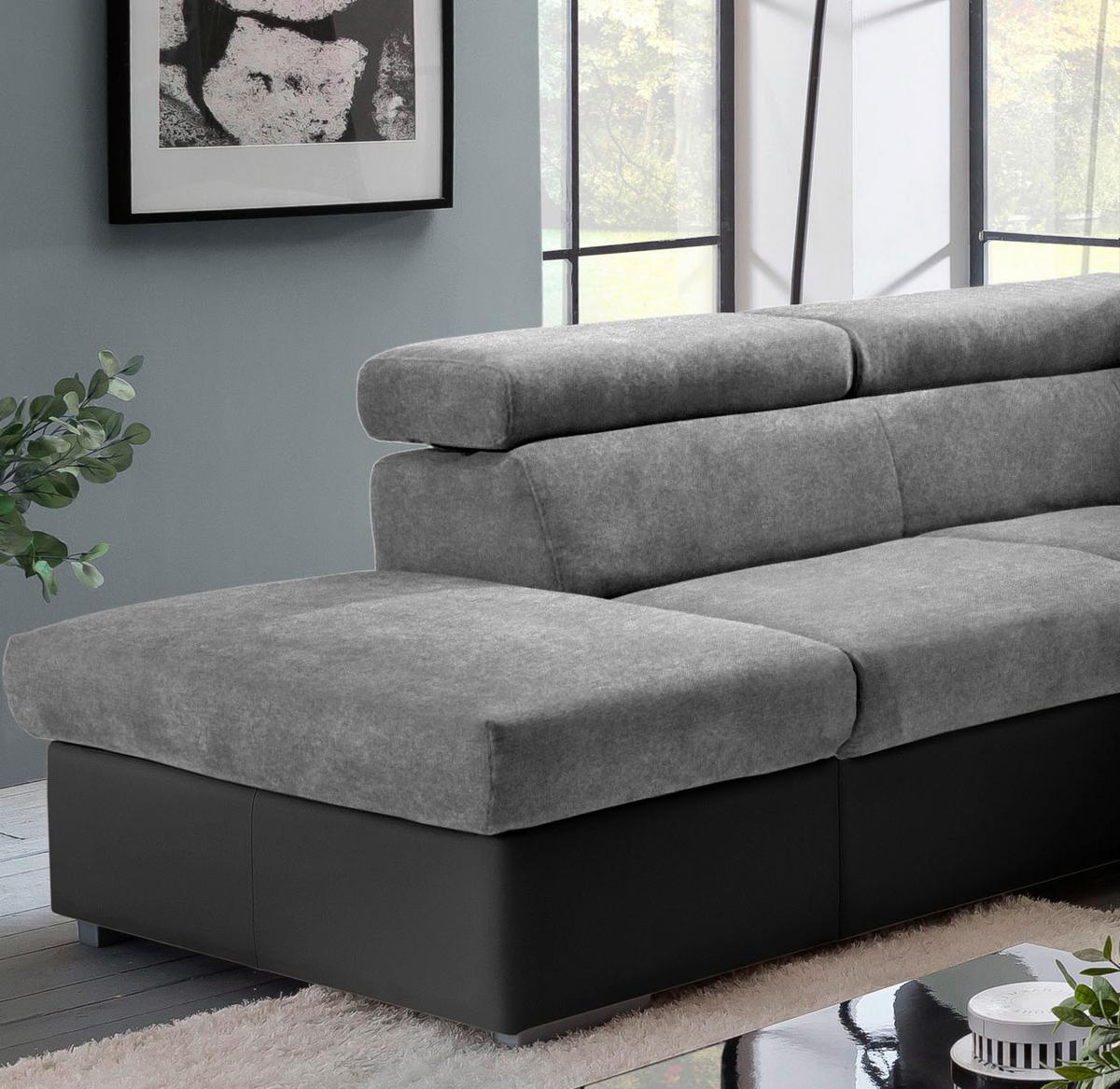 Sedací souprava MILLA šedá/černá levý roh - šedá/černá, Basics, dřevo/textil (217/252cm)