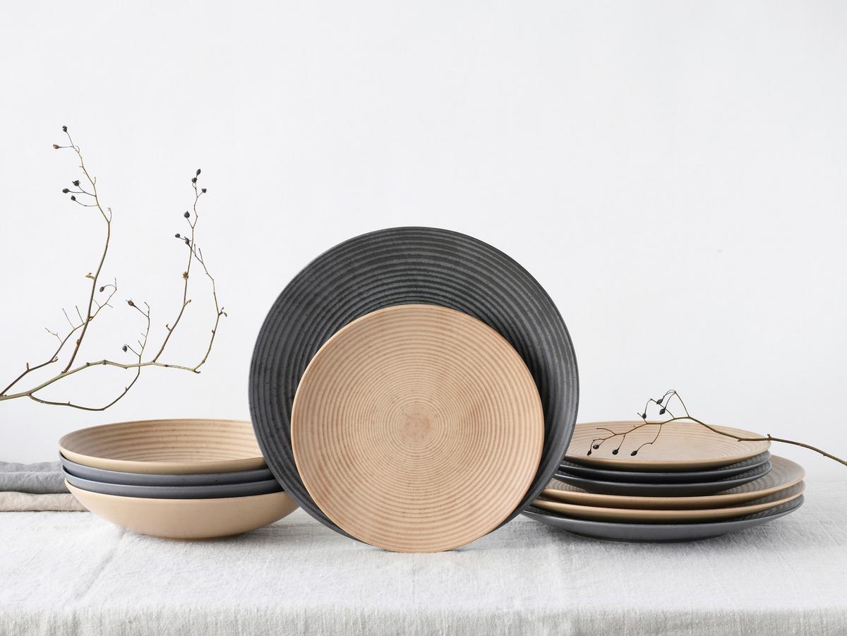 Jídelní souprava 12- dílná - antracitová/pískové barvy, Basics, keramika (34/30/30,5cm) - Creatable