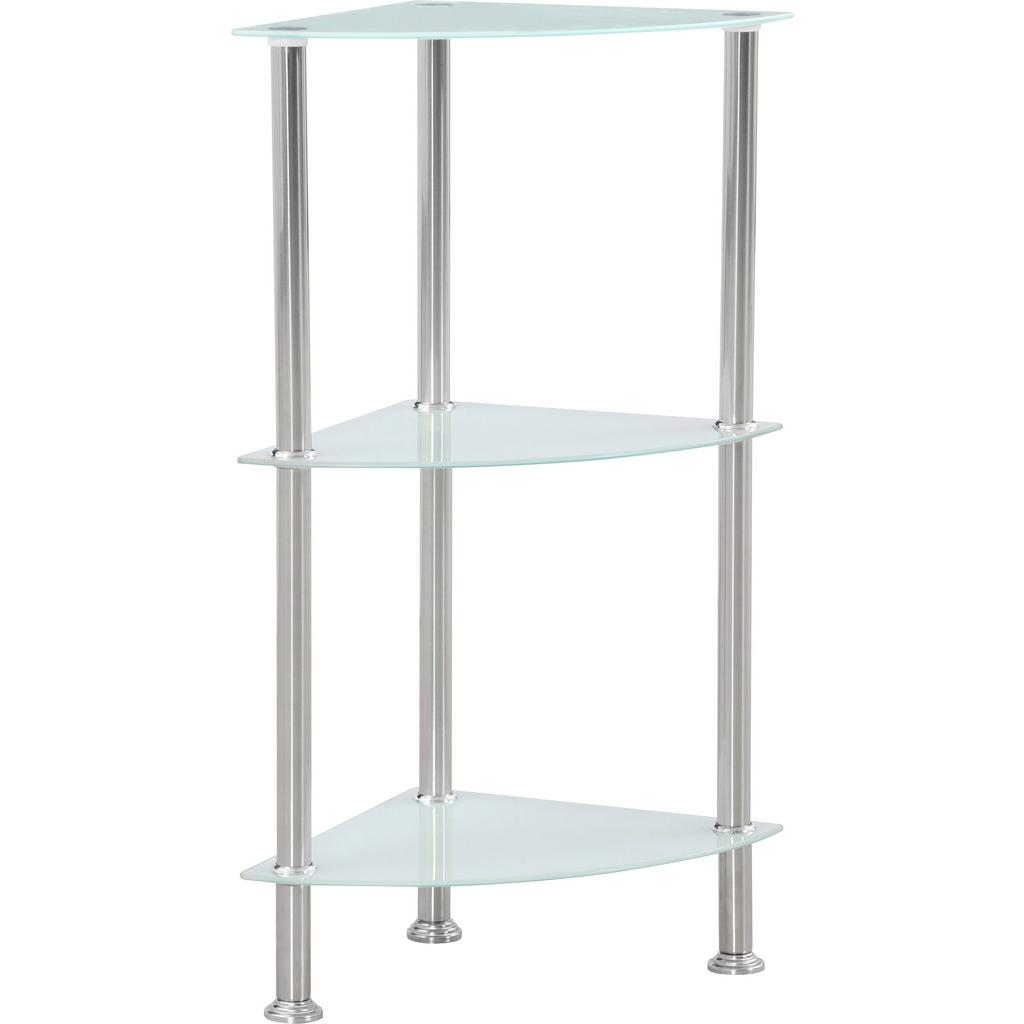 Eckregal mit Glasfächern Glare B 30cm, Edelstahl/Weiß