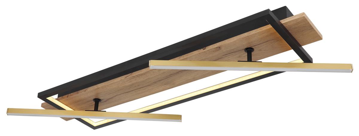 LED-Deckenleuchte 67296d1 - Dunkelbraun/Messingfarben, Design, Holzwerkstoff/Kunststoff (81,5/40,5/9cm) - Globo